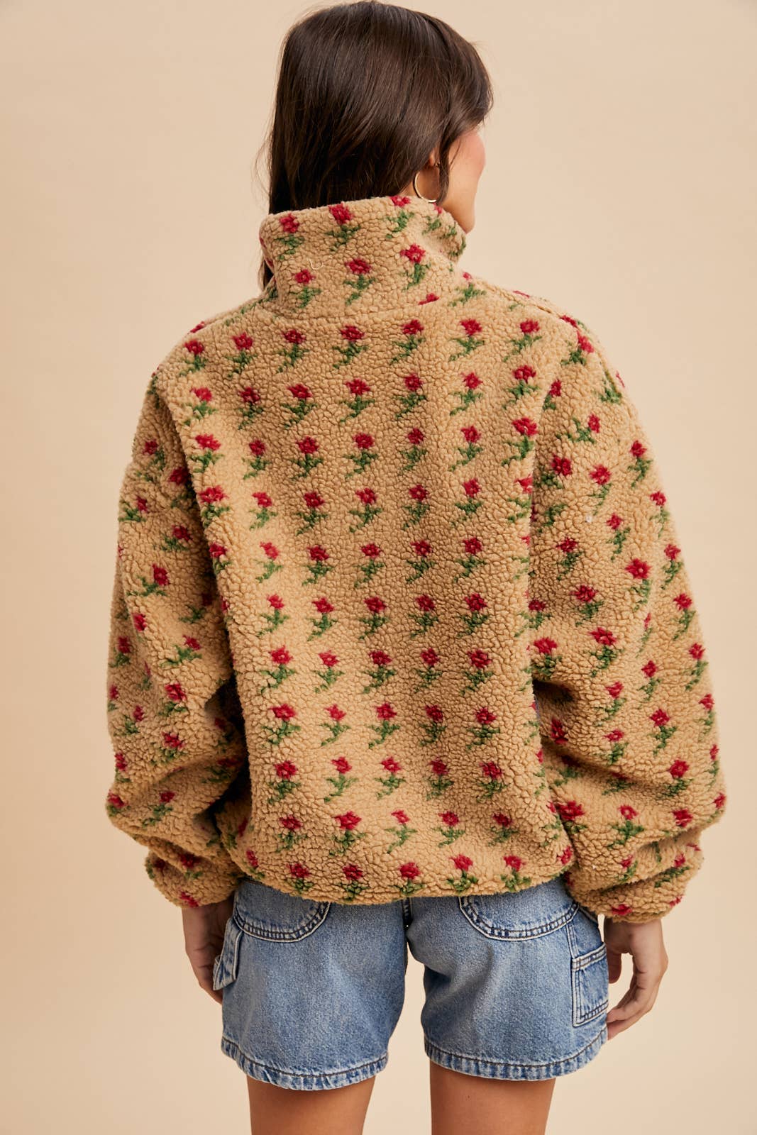 Felicity Floral Sherpa Jacket in Sepia Rose