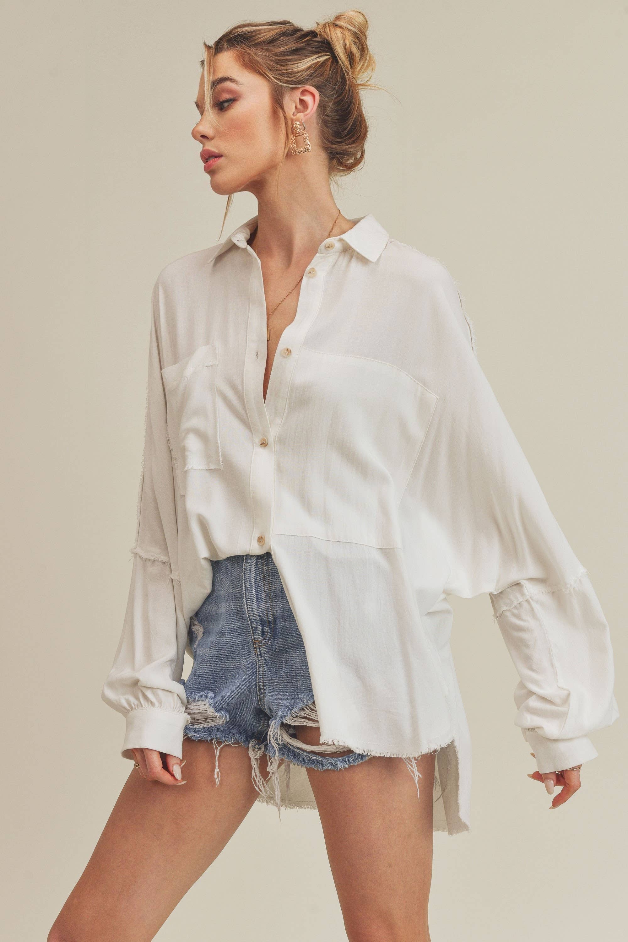 Delphine Button Up Top in Ivory