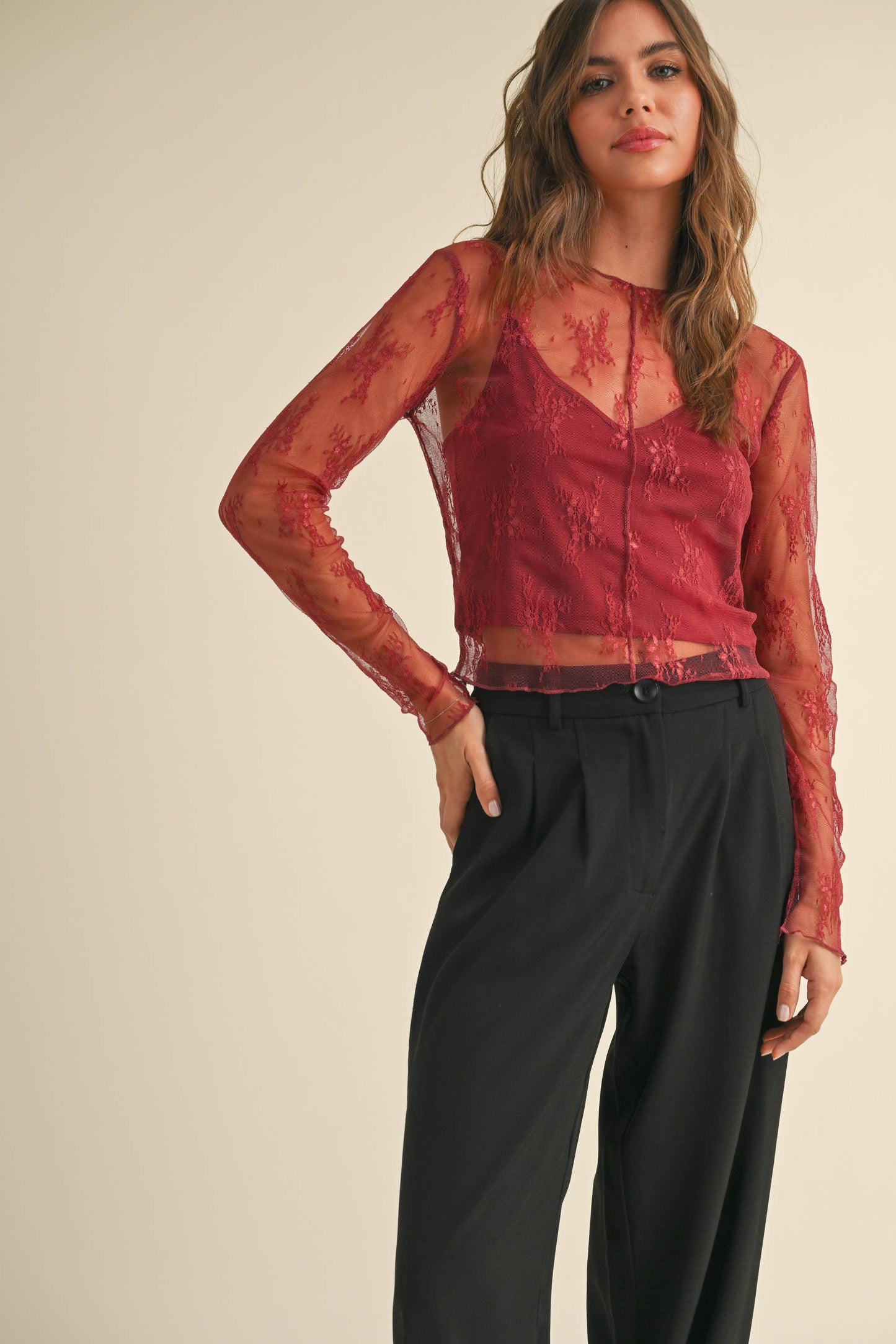 Leia Lace Top in Wine
