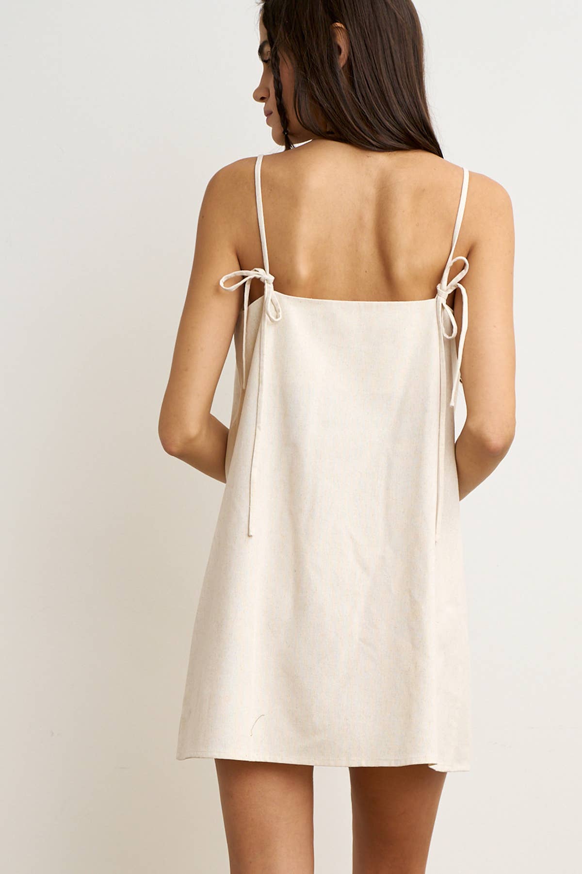 Coastal Linen Tie-Back Mini Dress in Oat