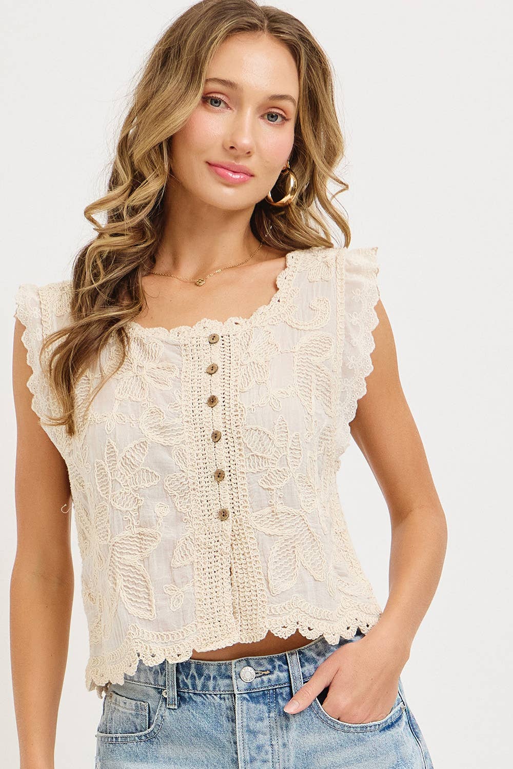Jude Floral Embroidery Crochet Top