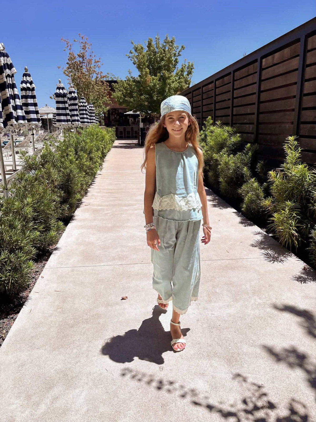 Summer Light Denim Lace Girls Set