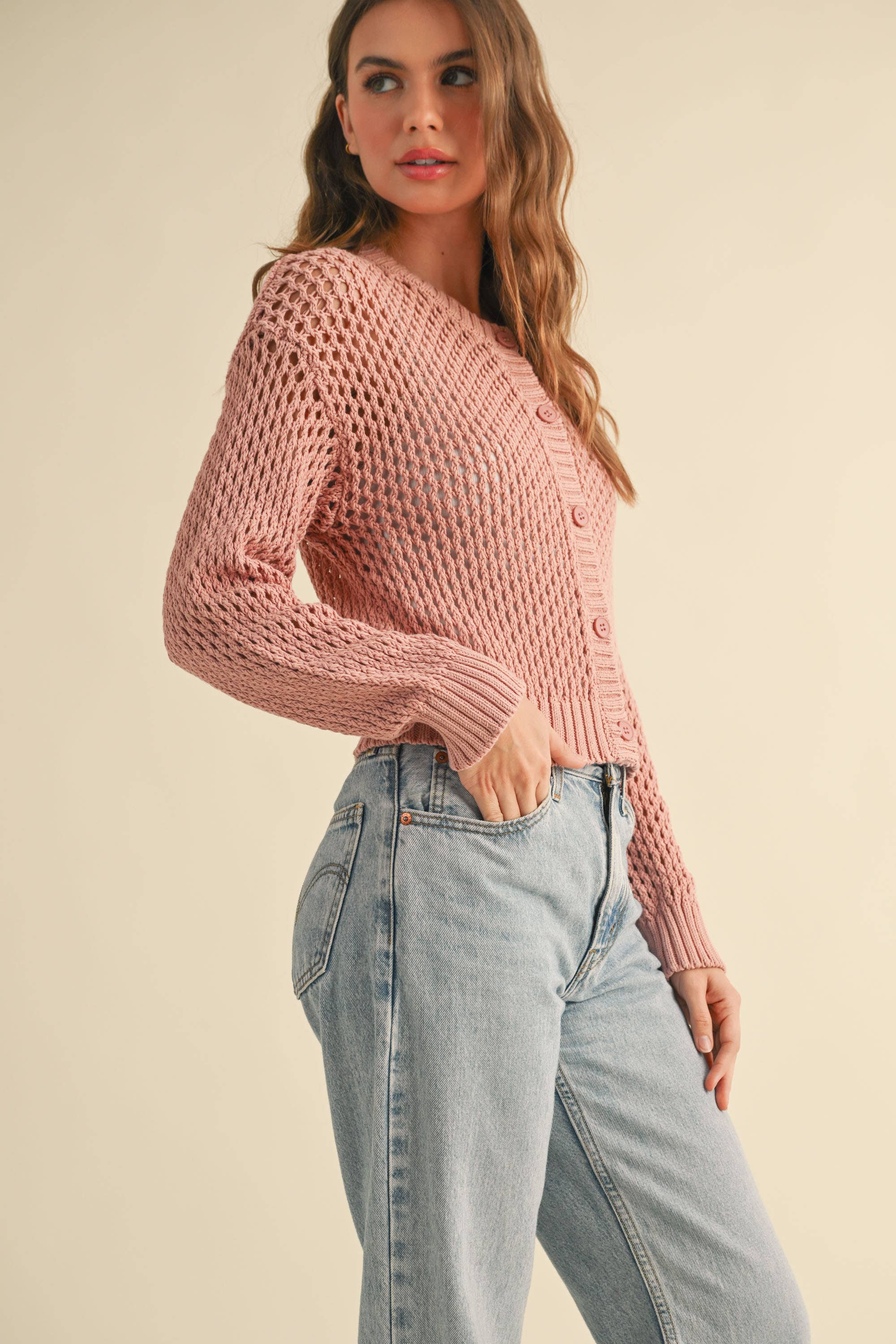 Sayla Crochet Cardigan in Dusty Rose