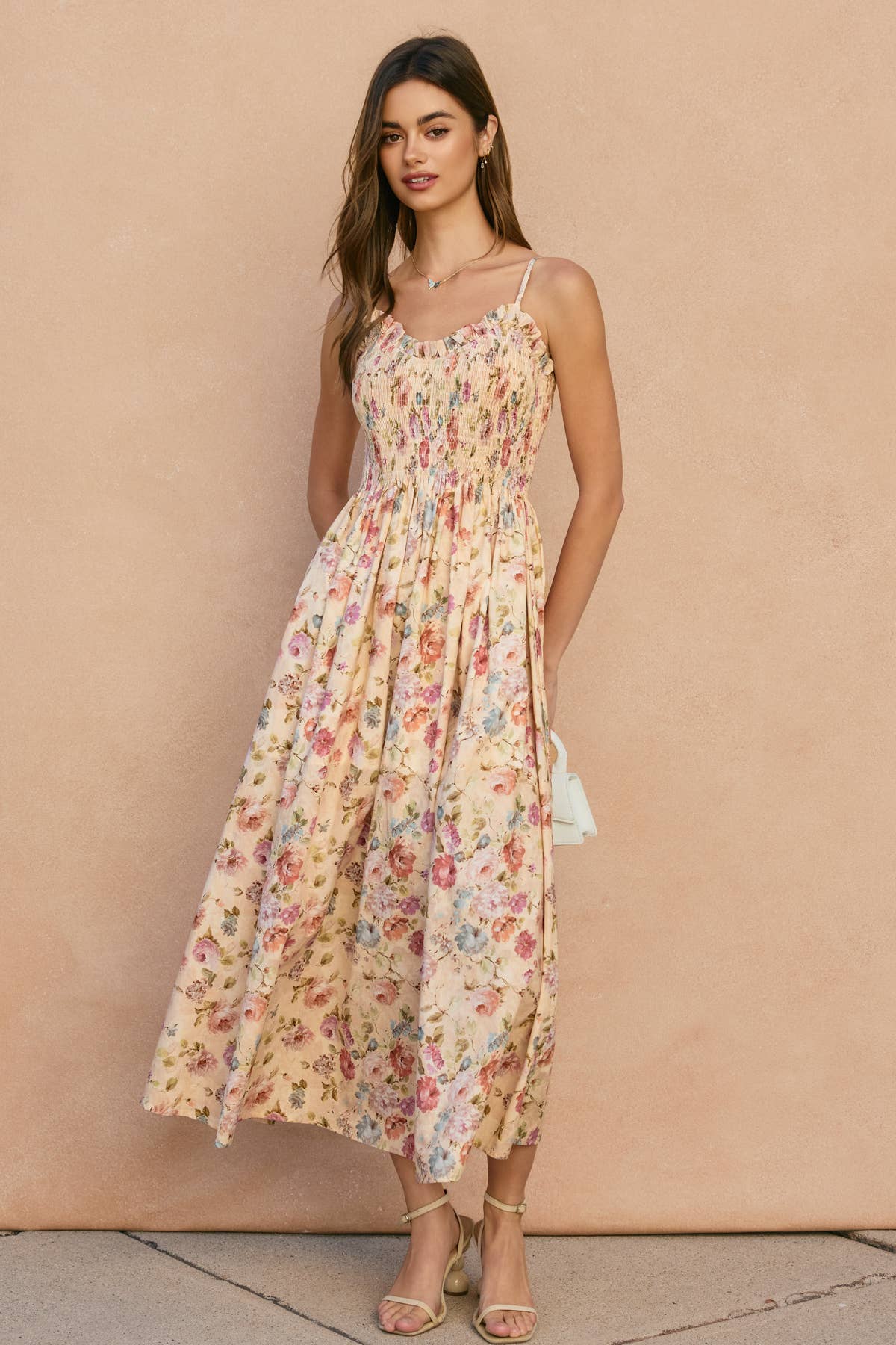 Roselyn Smocked Floral Midi Dress