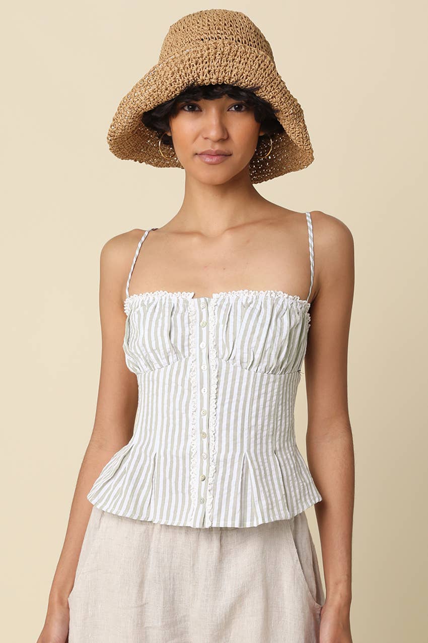Taryn Pinstripe Peplum Top in Sage Stripe