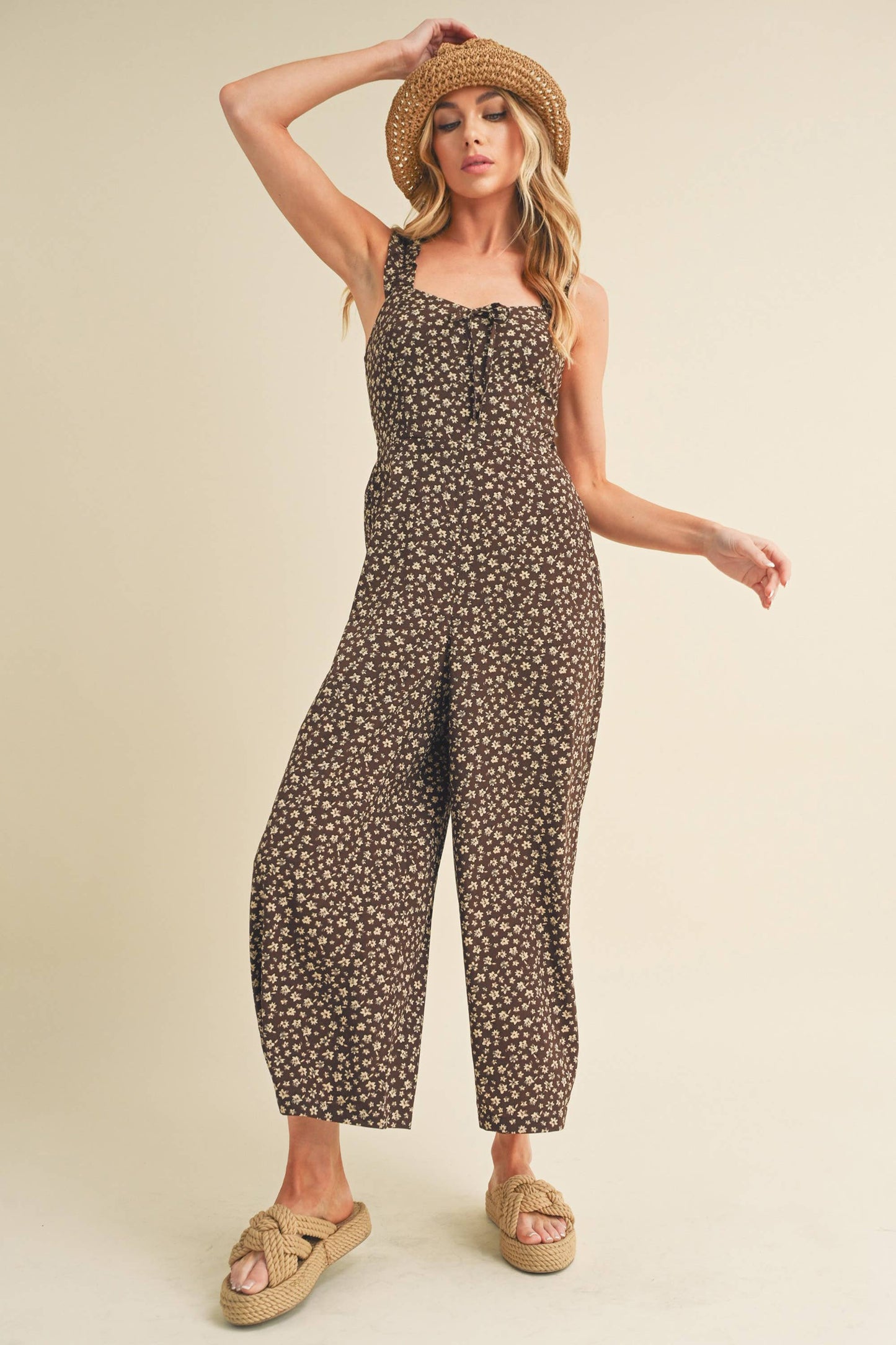 Brandi Chocolate Brown Floral Jumpsuit