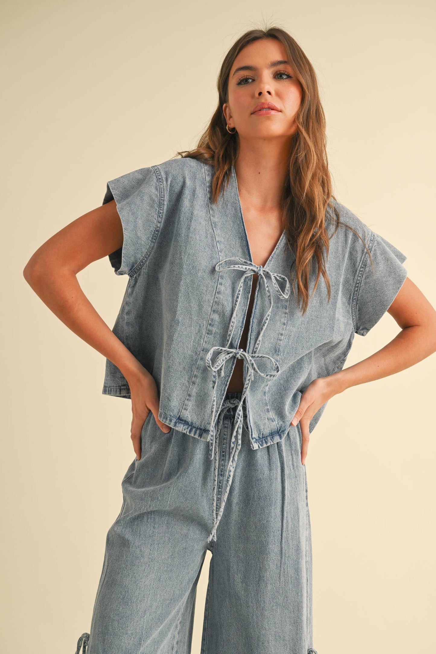 PRE-ORDER Quinn Denim Tie Front Top