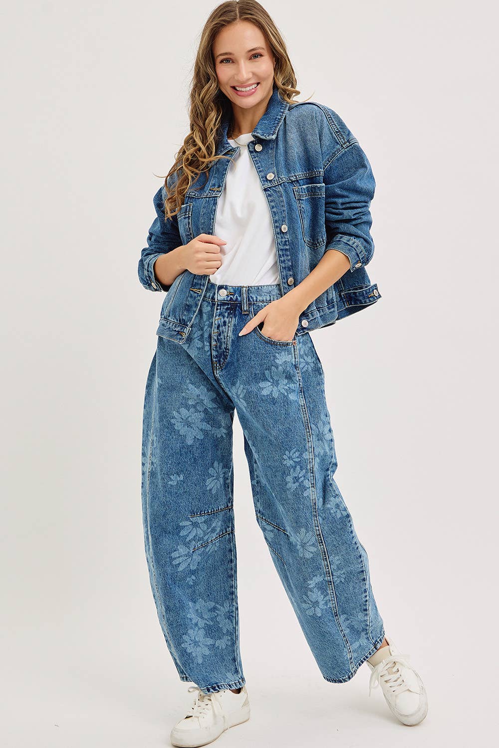 Calla Floral Print Barrel Jeans