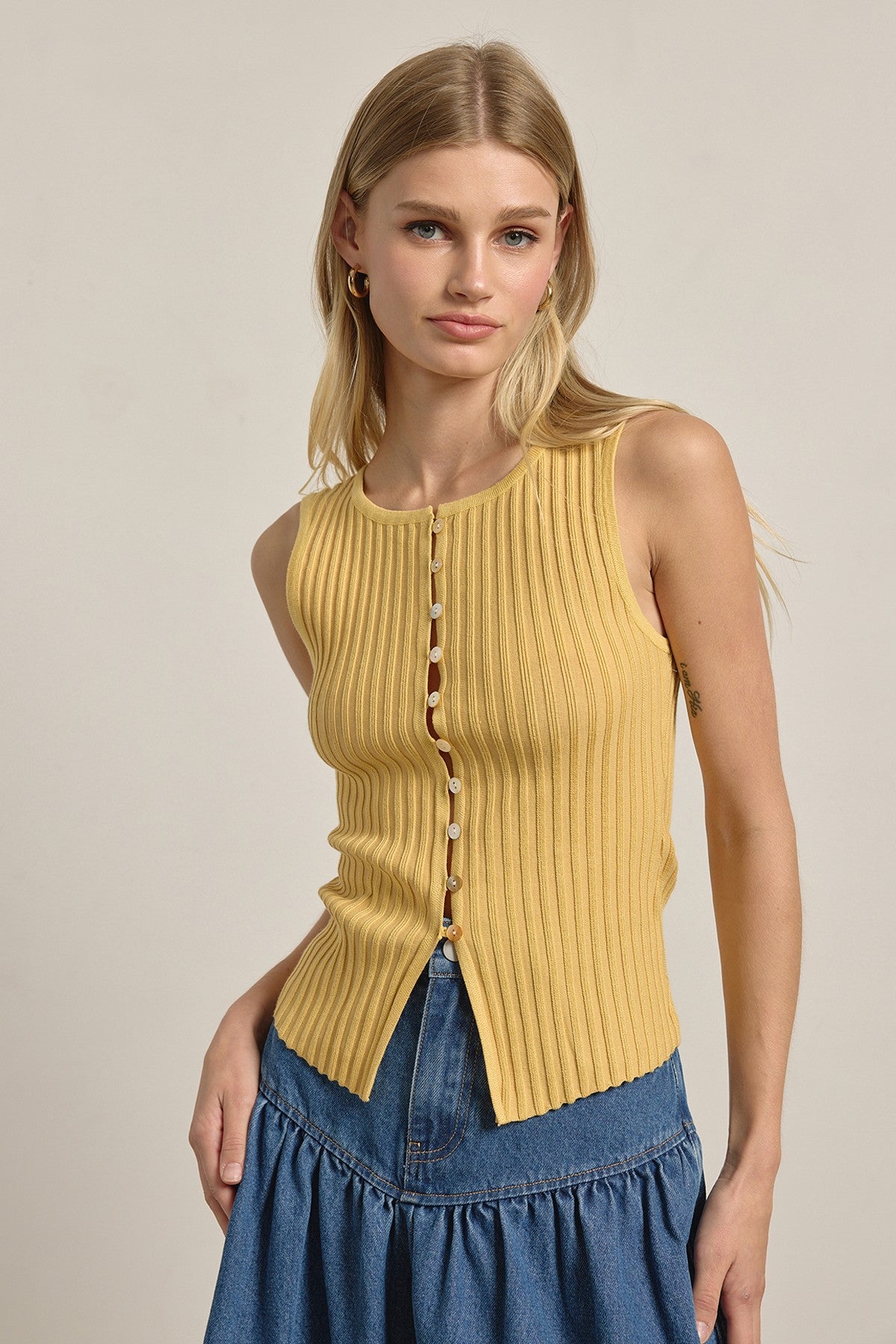 Goldie Ribbed Button Knit Tank