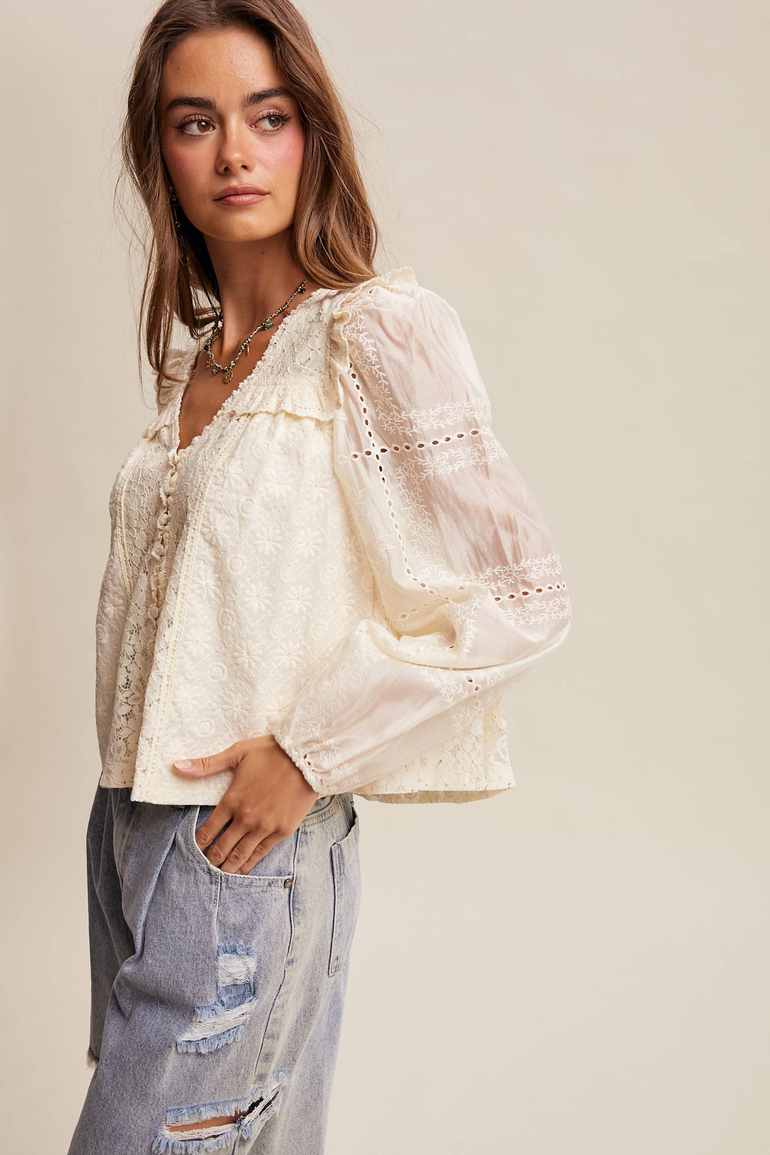 Evangeline Lace Button Blouse