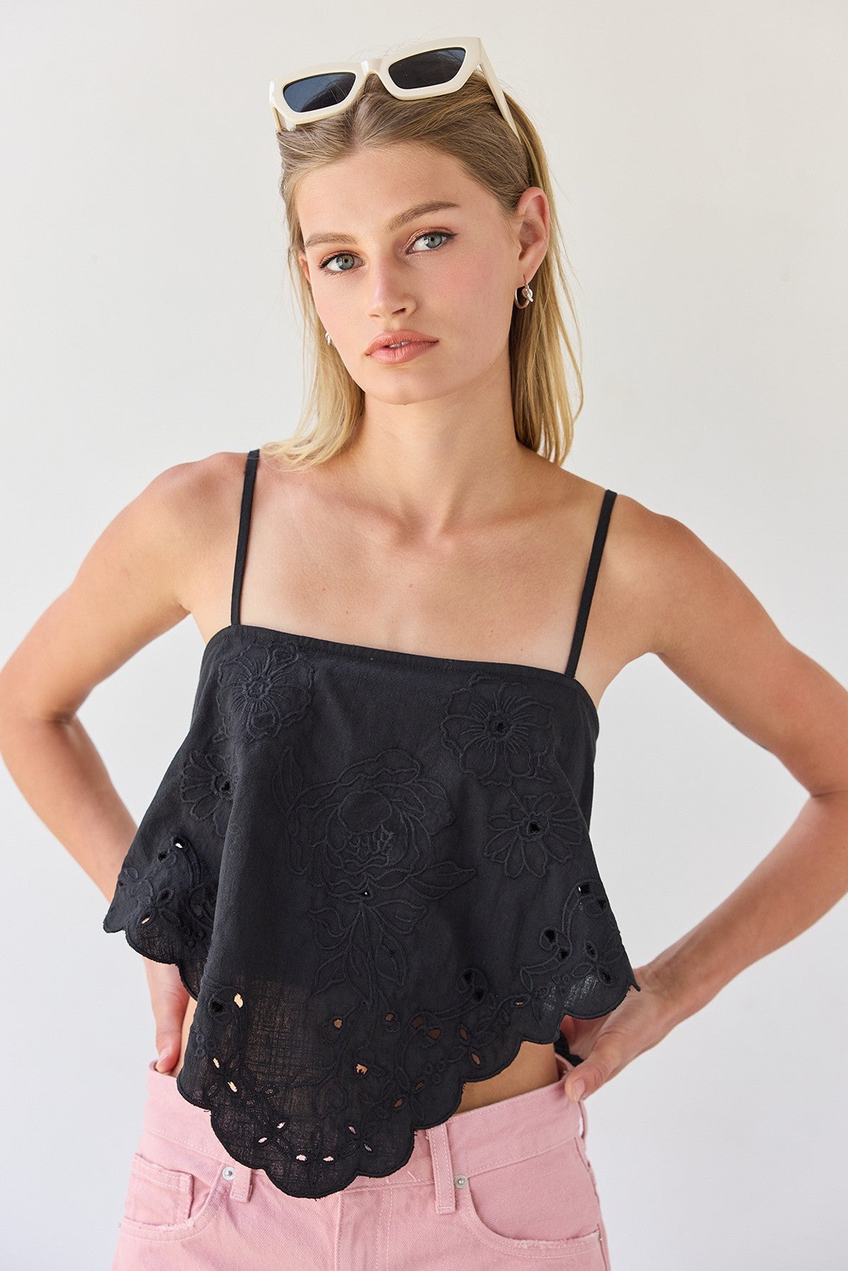 Scarlett Scallop Eyelet Tie Top