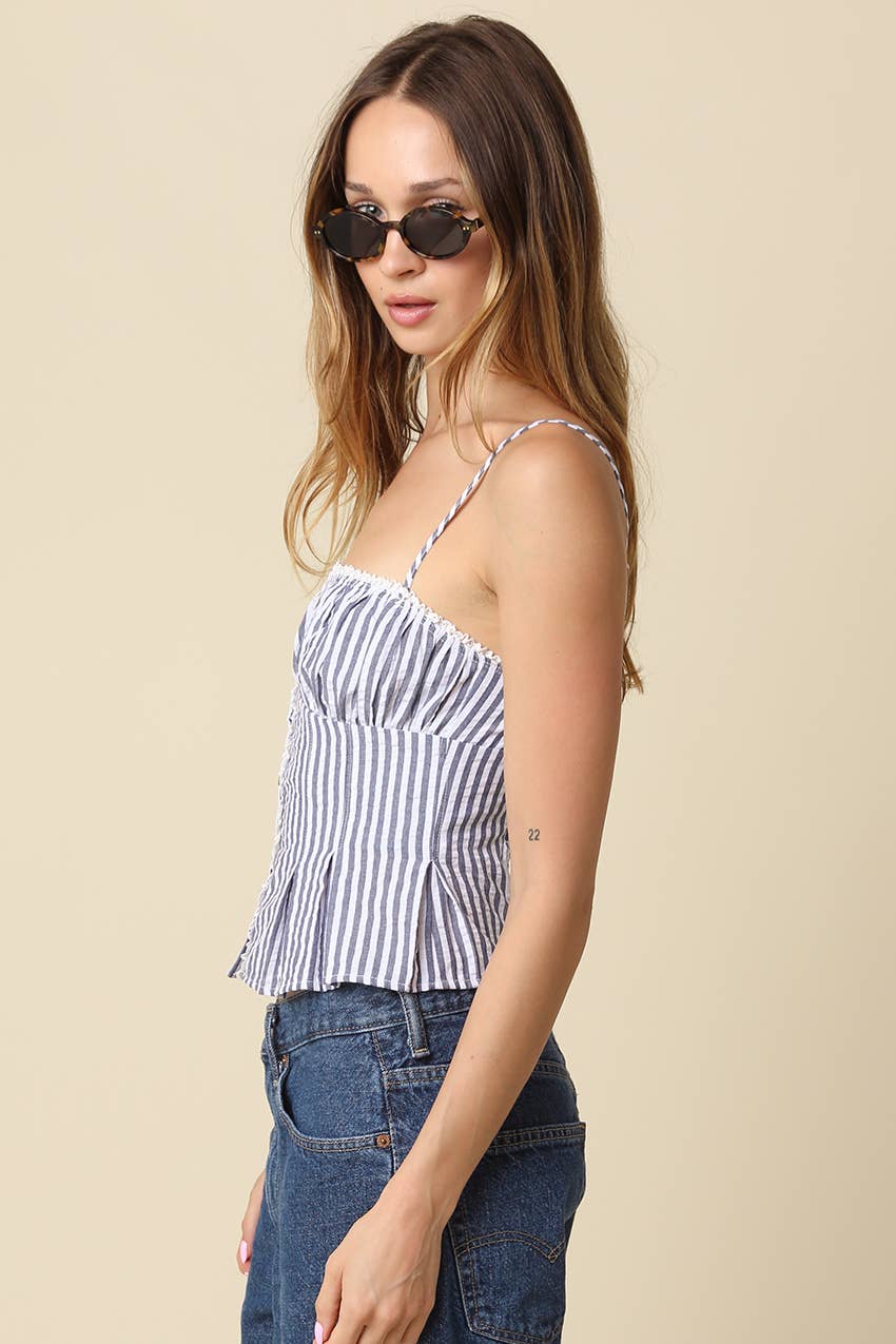 Taryn Pinstripe Peplum Cami Top in Denim Stripe
