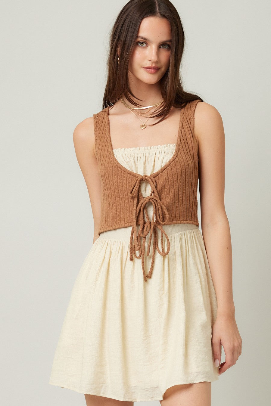 Cocoa and Cream Twofer Knit Dress