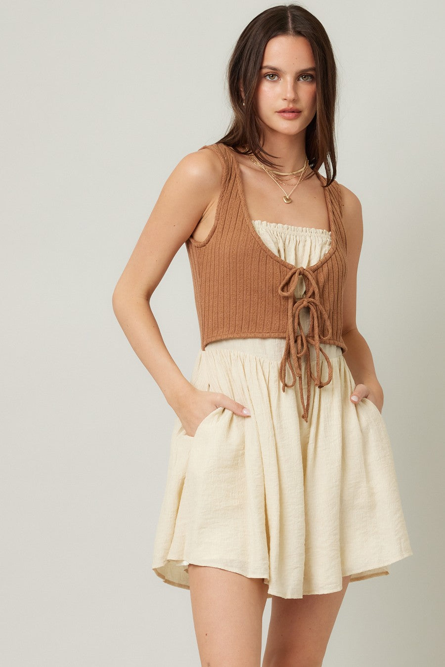 Cocoa and Cream Twofer Knit Dress