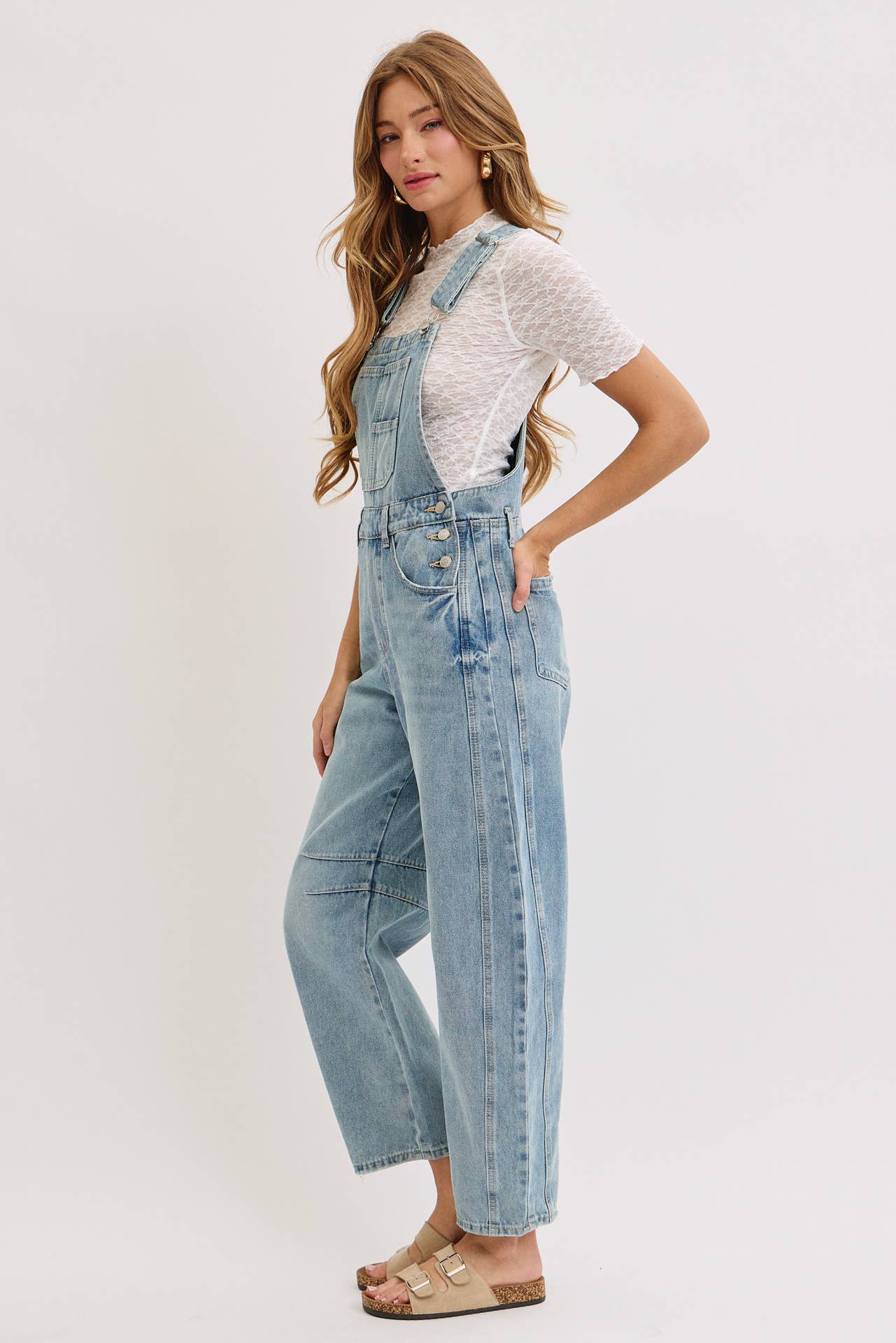 Aiden Barrel Leg Denim Jumpsuit in Denim