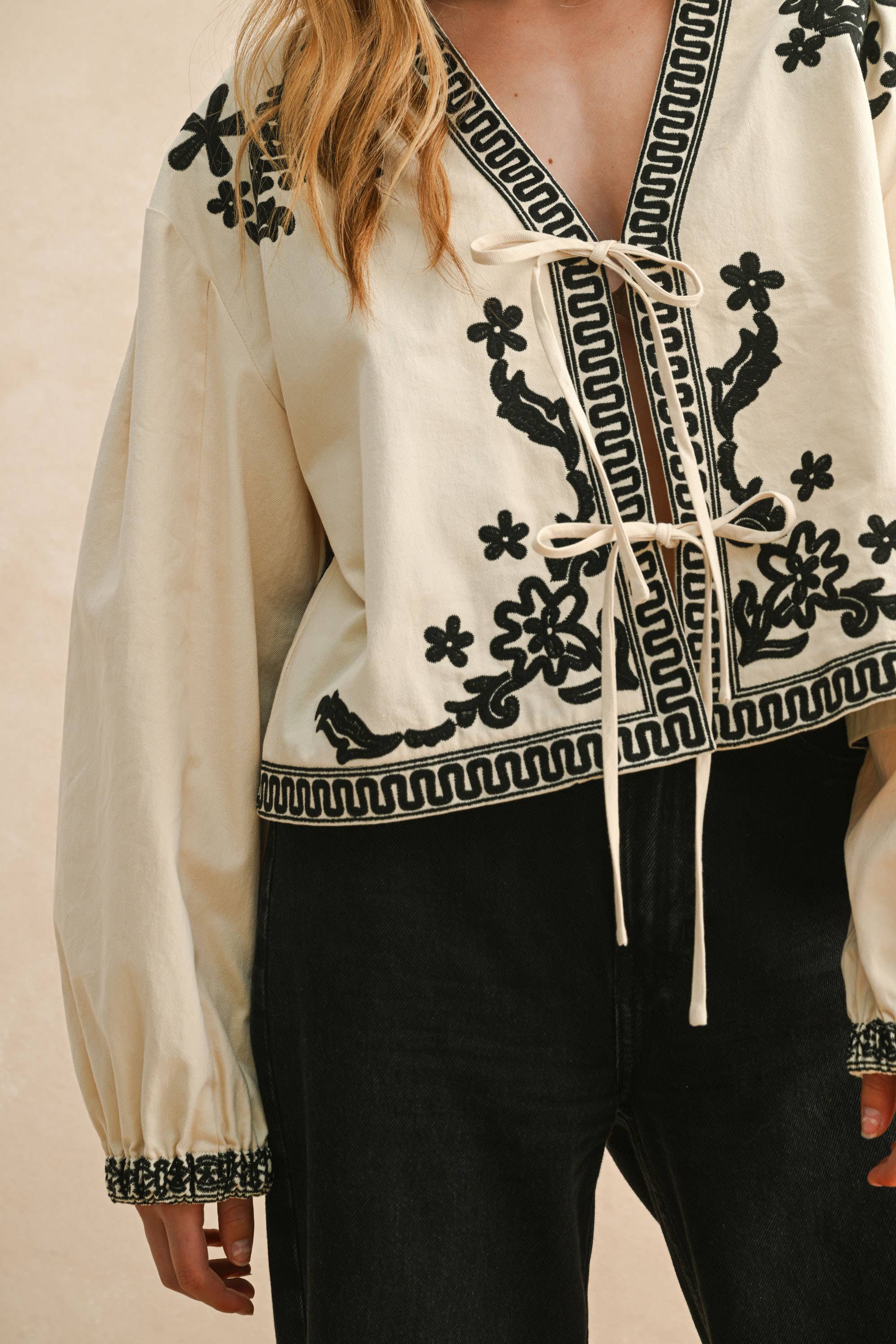 Ophelia Floral Patch Detailed Tie Front Top