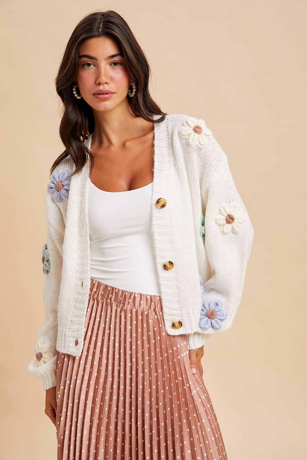 Oakley Floral Appliqué Cardigan in Ivory