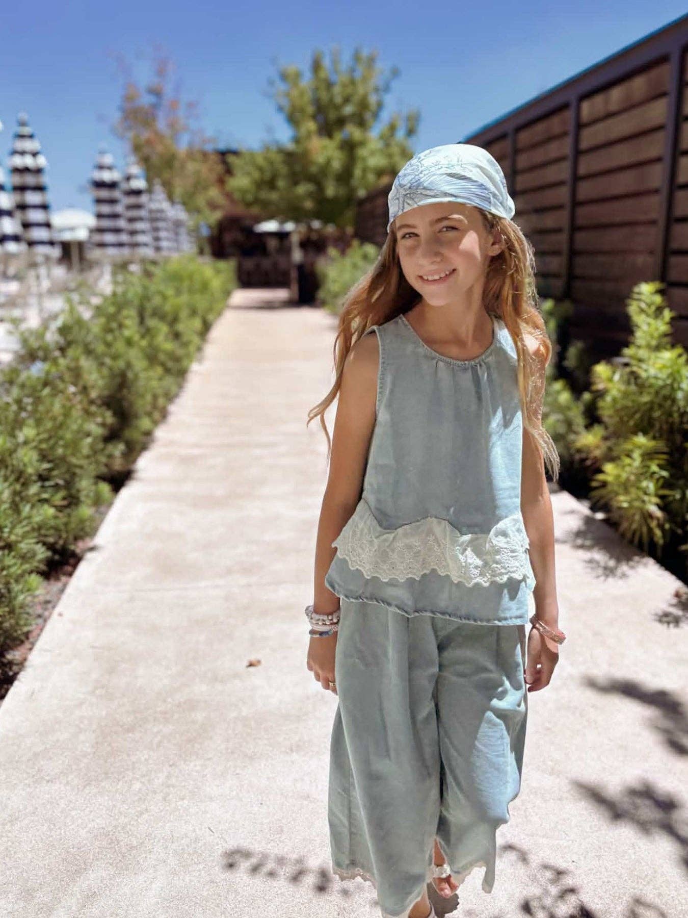 Summer Light Denim Lace Girls Set