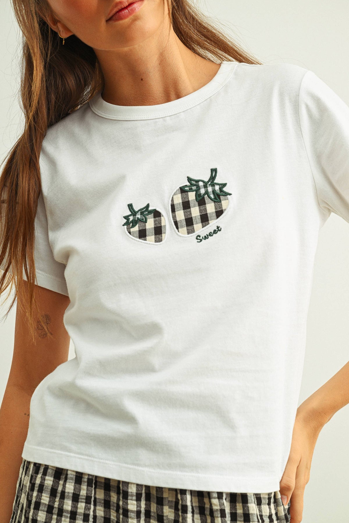 Patch Gingham Cotton Top in White & Black