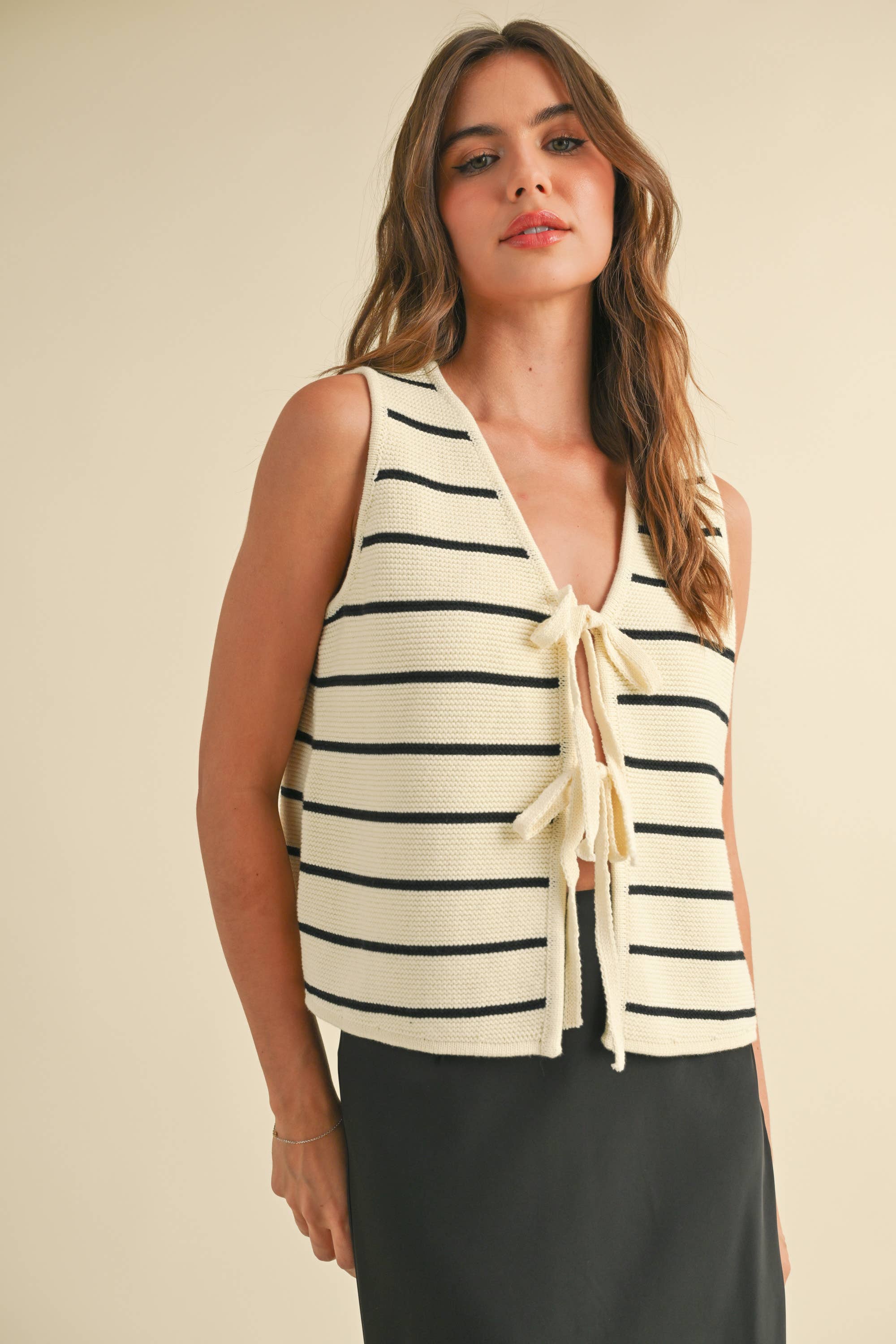 Lilah Striped Tie Front Top