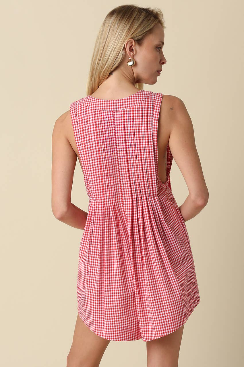 Hailey Gingham Tie-Front Romper in Black & White