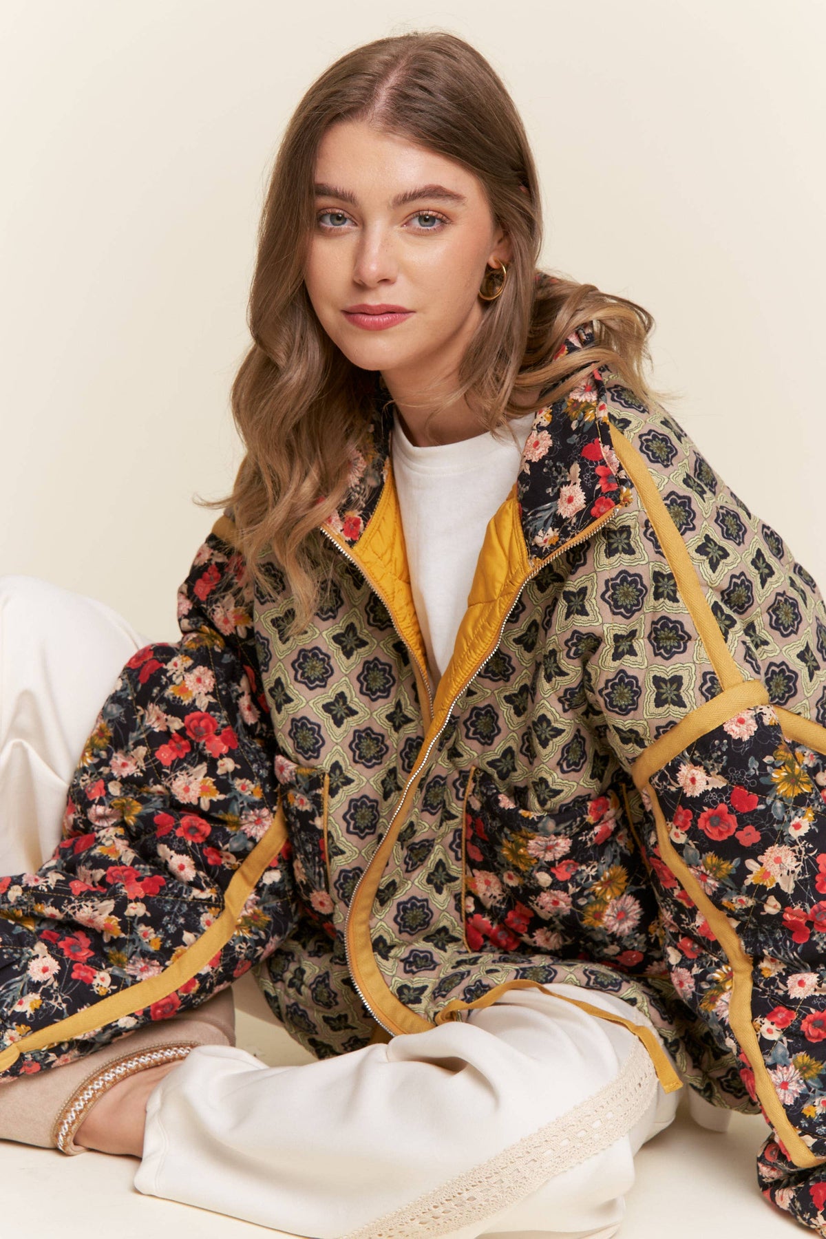 Marigold Garden Quilted Bomber Jacket