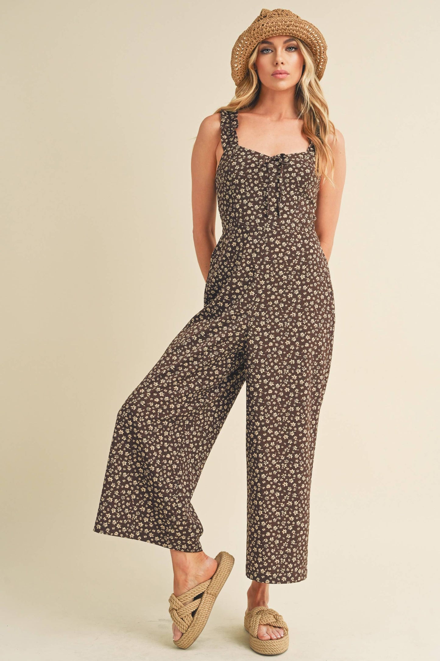 Brandi Chocolate Brown Floral Jumpsuit