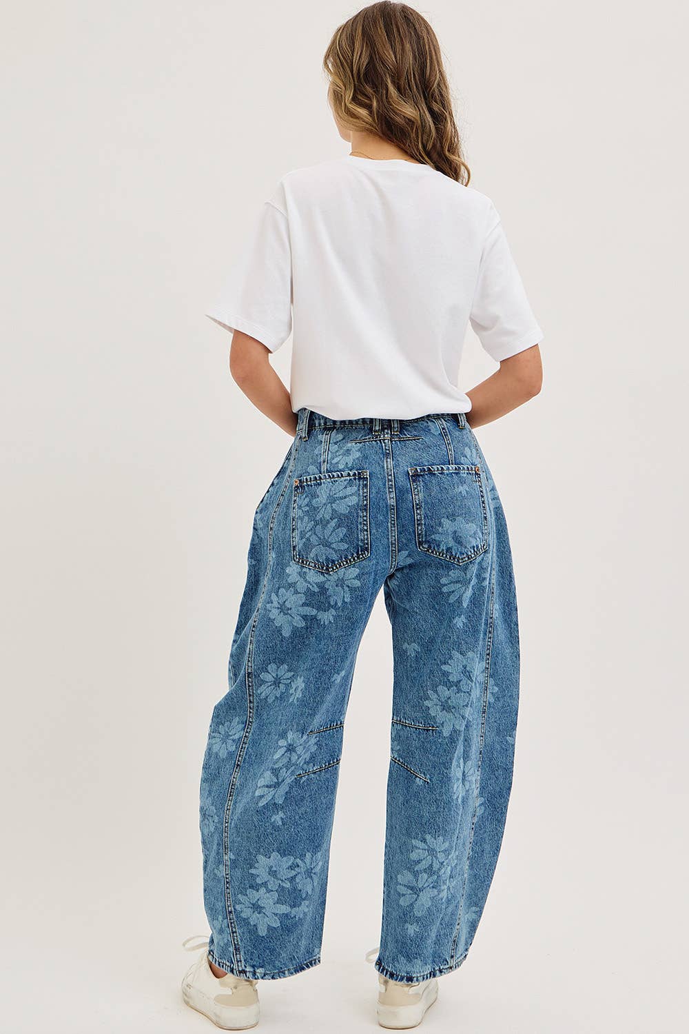 Calla Floral Print Barrel Jeans
