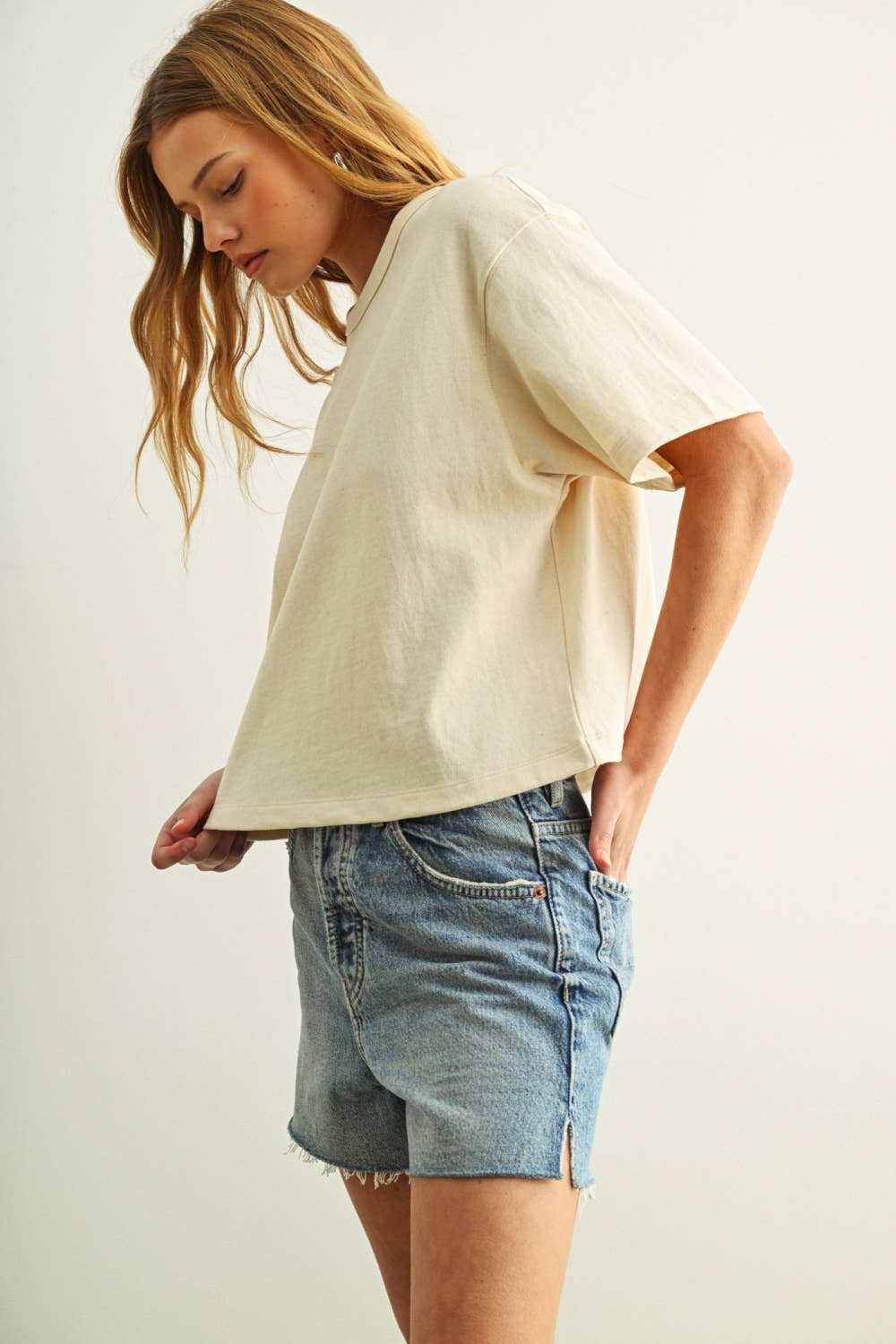 Lena Linen Knit Crew Top in Oatmeal