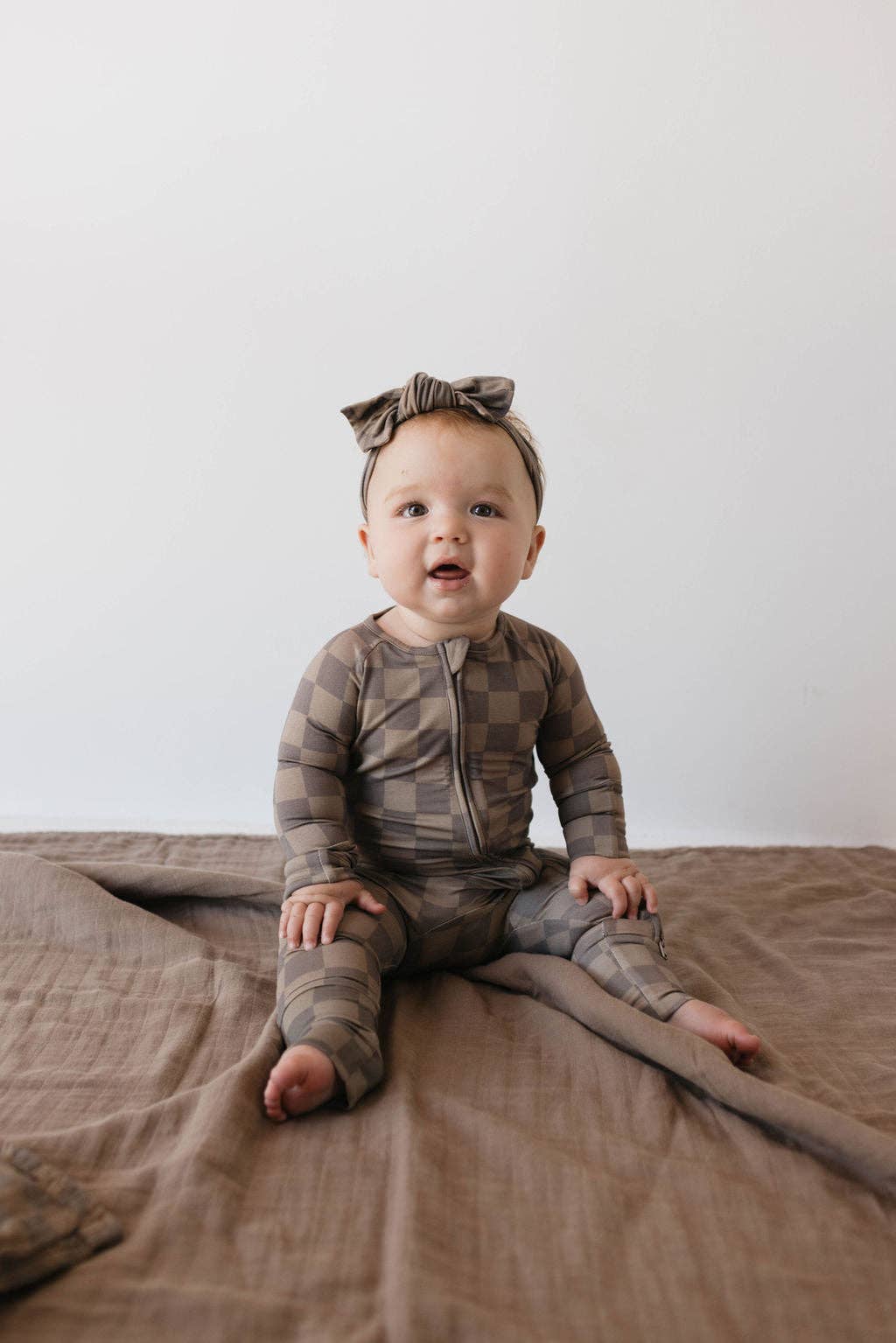 Brown Checkerboard Zip Pajamas