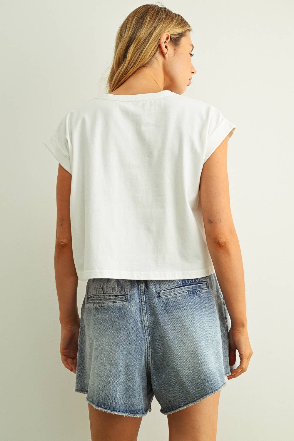 USA Floral Patchwork Tee in White