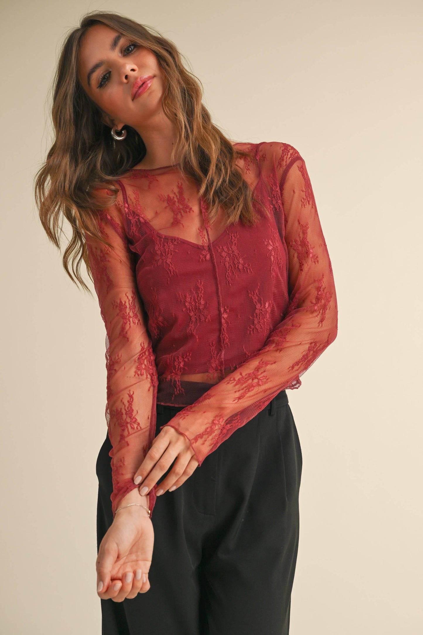 Leia Lace Top in Wine