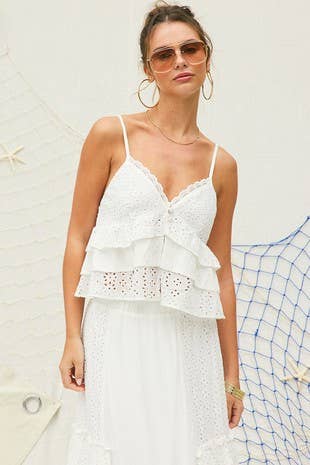 Court Eyelet Ruffle Maxi Skirt