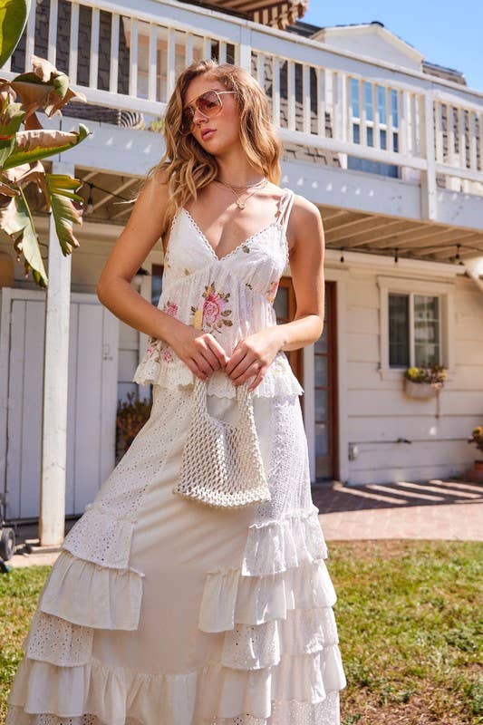 Court Eyelet Ruffle Maxi Skirt
