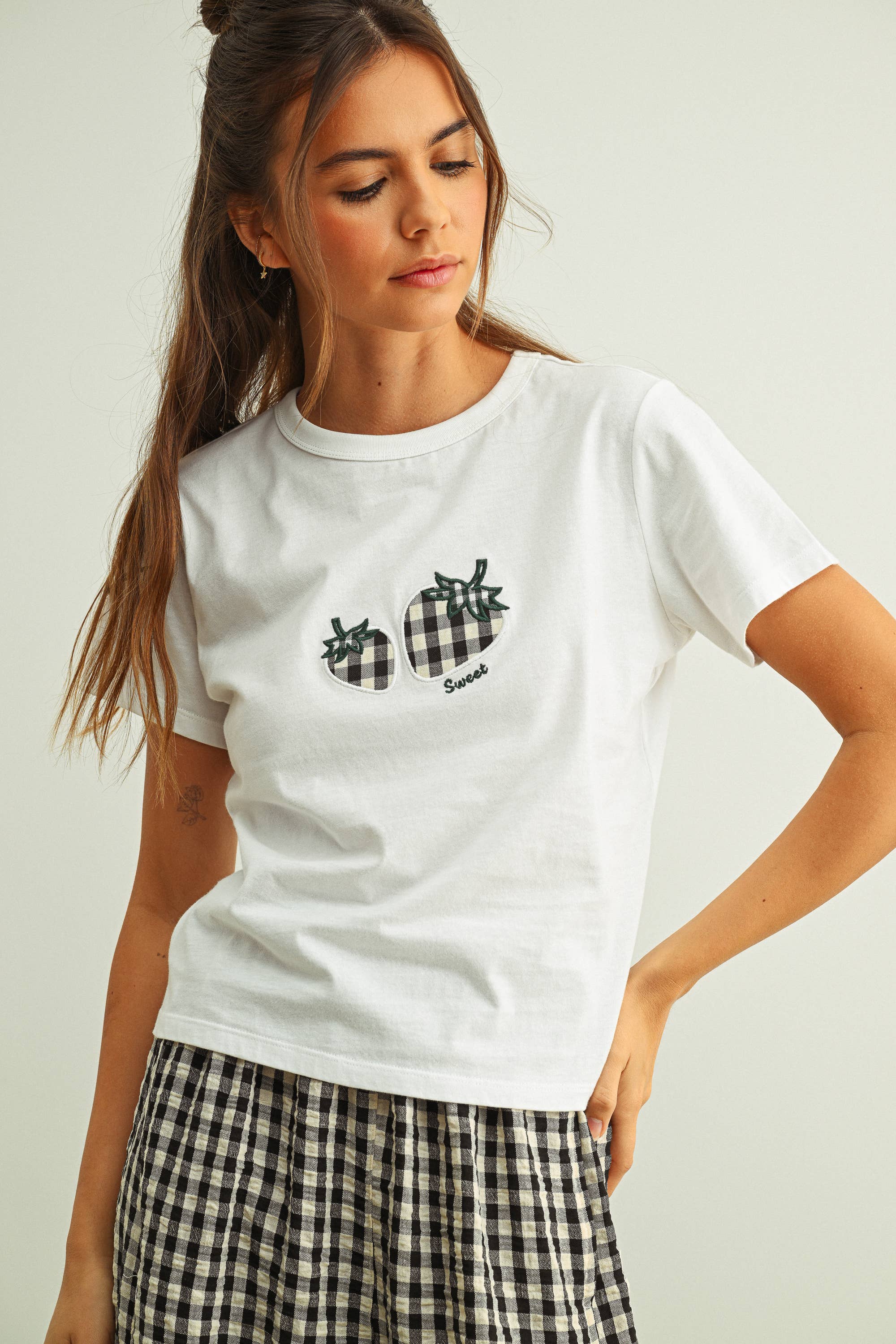 Patch Gingham Cotton Top in White & Black