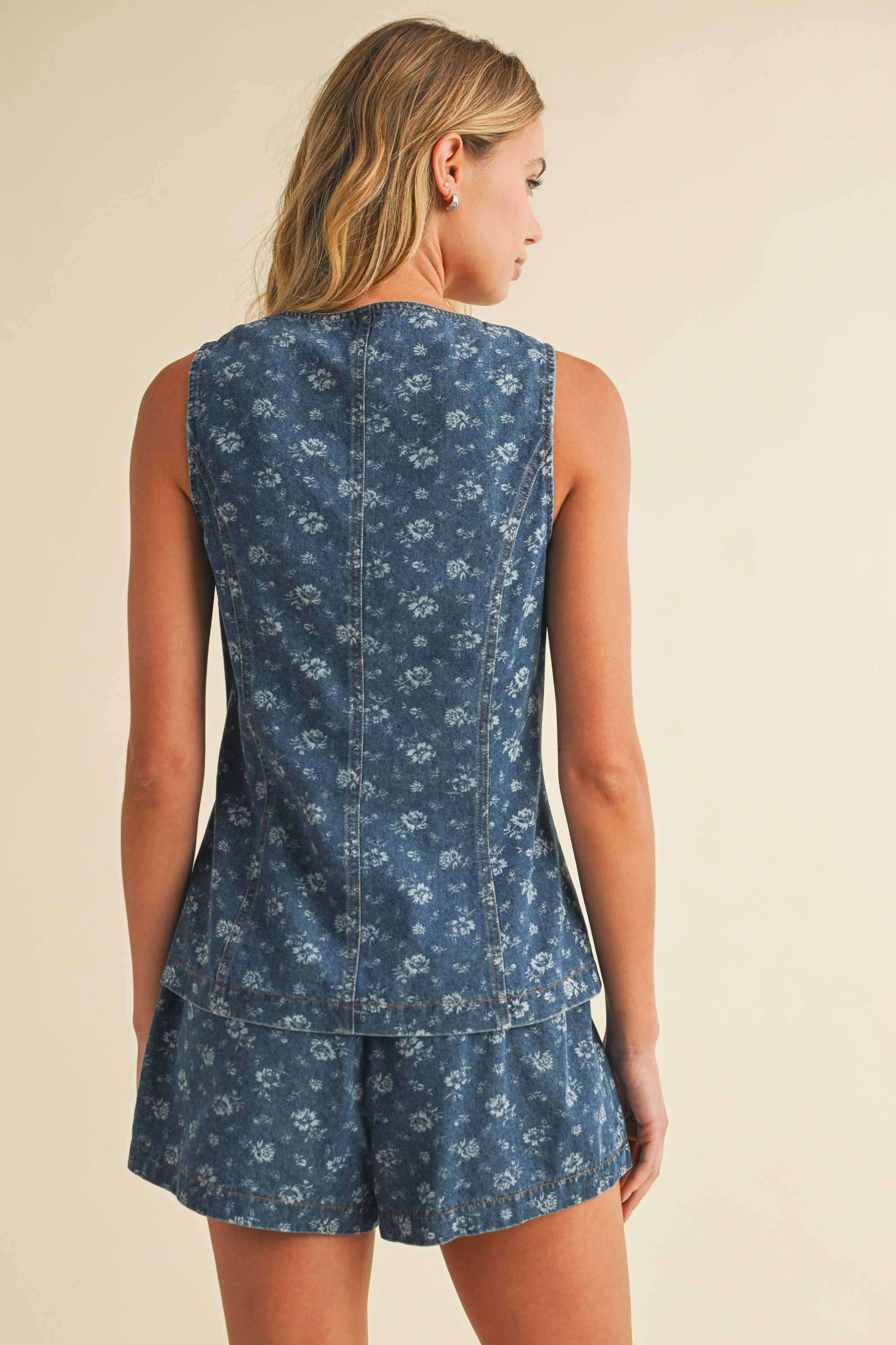 Bryce Floral Print Denim Shorts Set