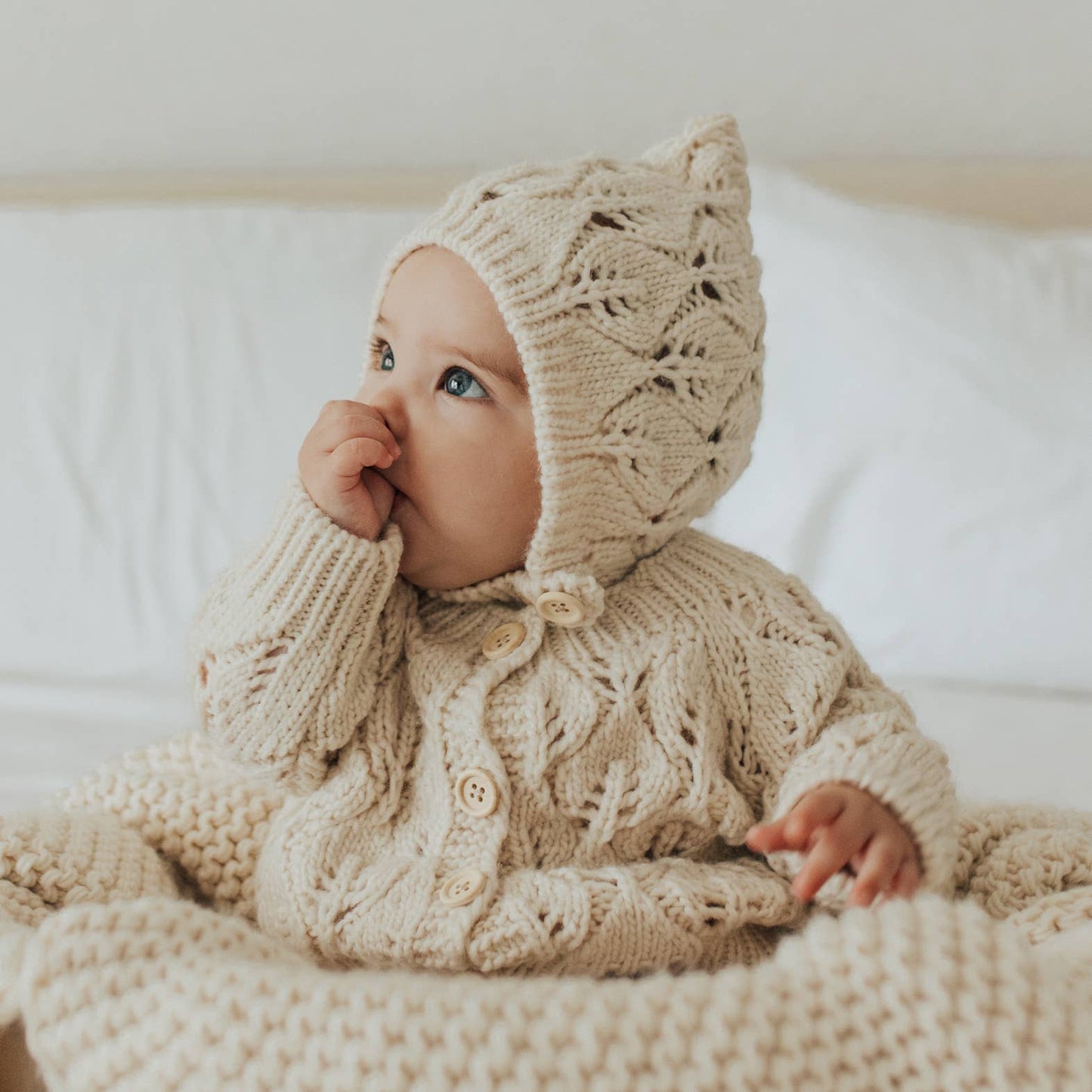 Leaf Lace Hand Knit Baby Cardigan