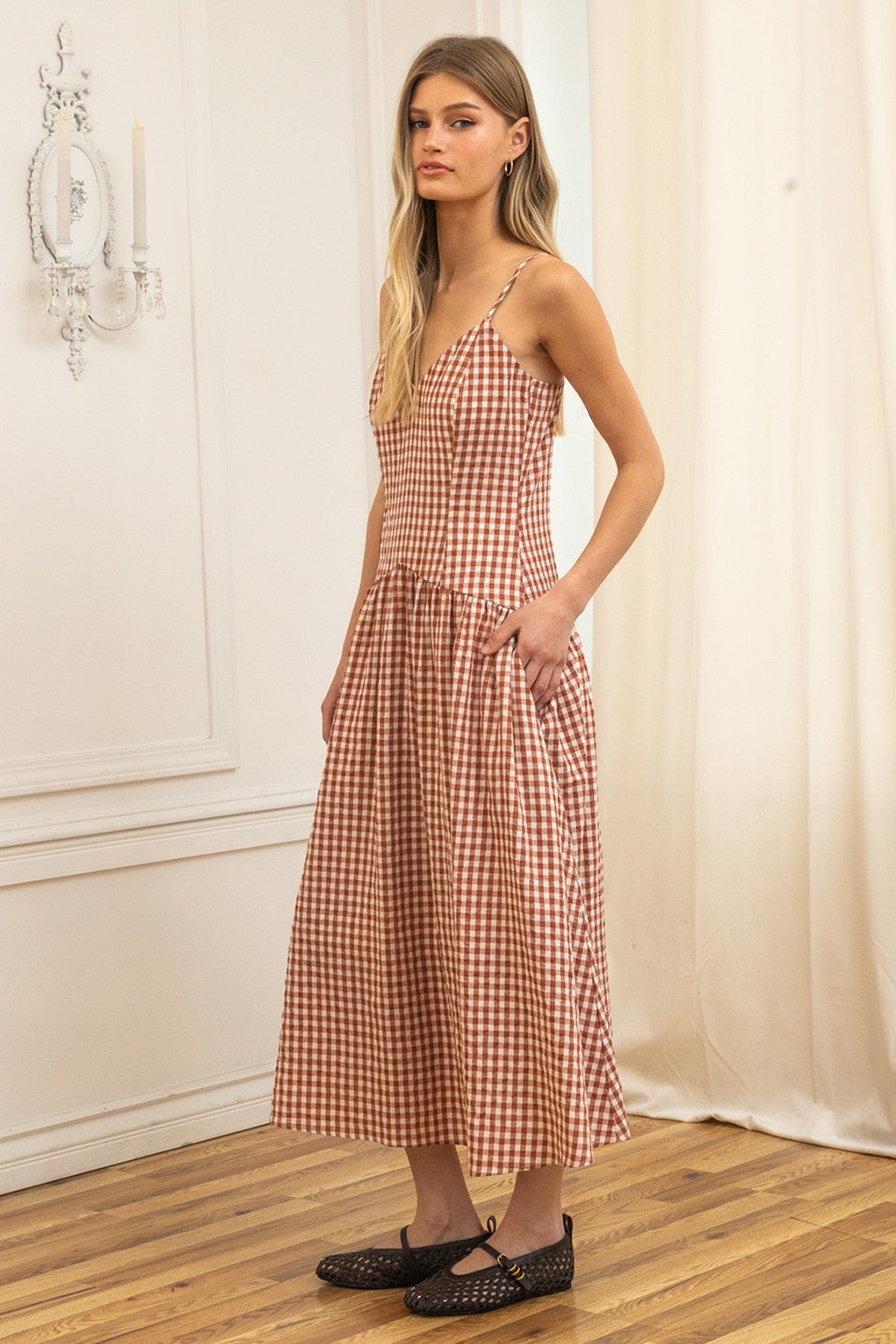 Audrey Gingham Midi Sweetheart Dress