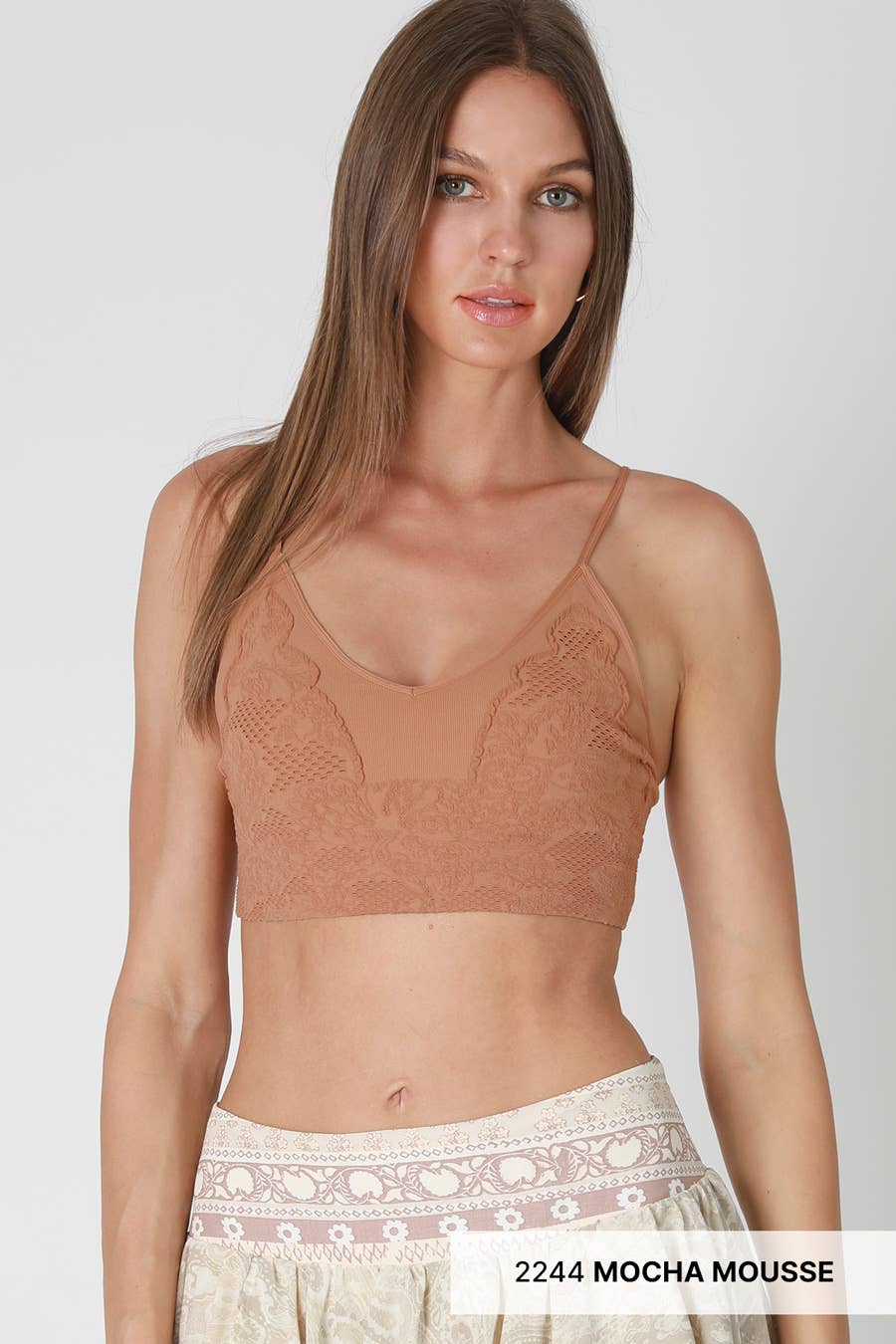 Lace Embroidered Bralette in Mocha Mousse