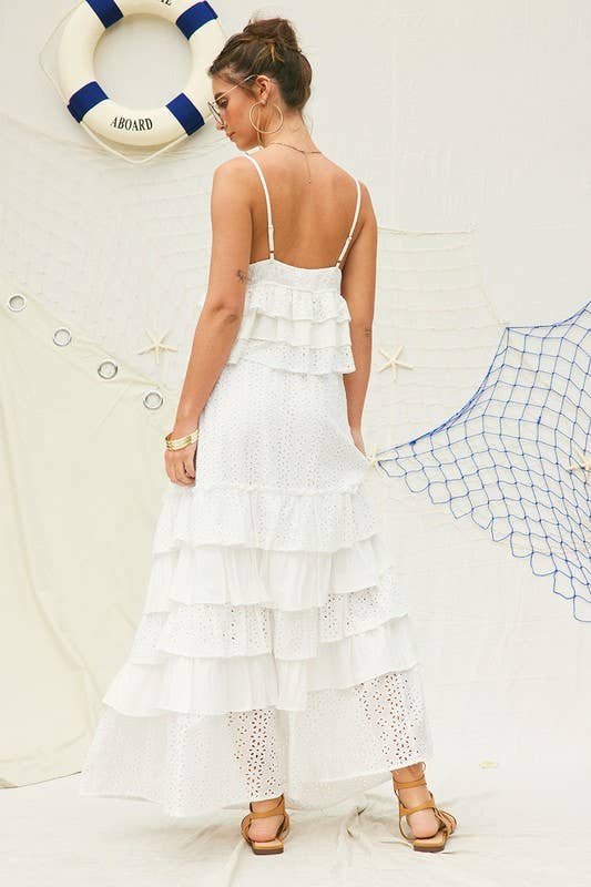 Court Eyelet Ruffle Maxi Skirt