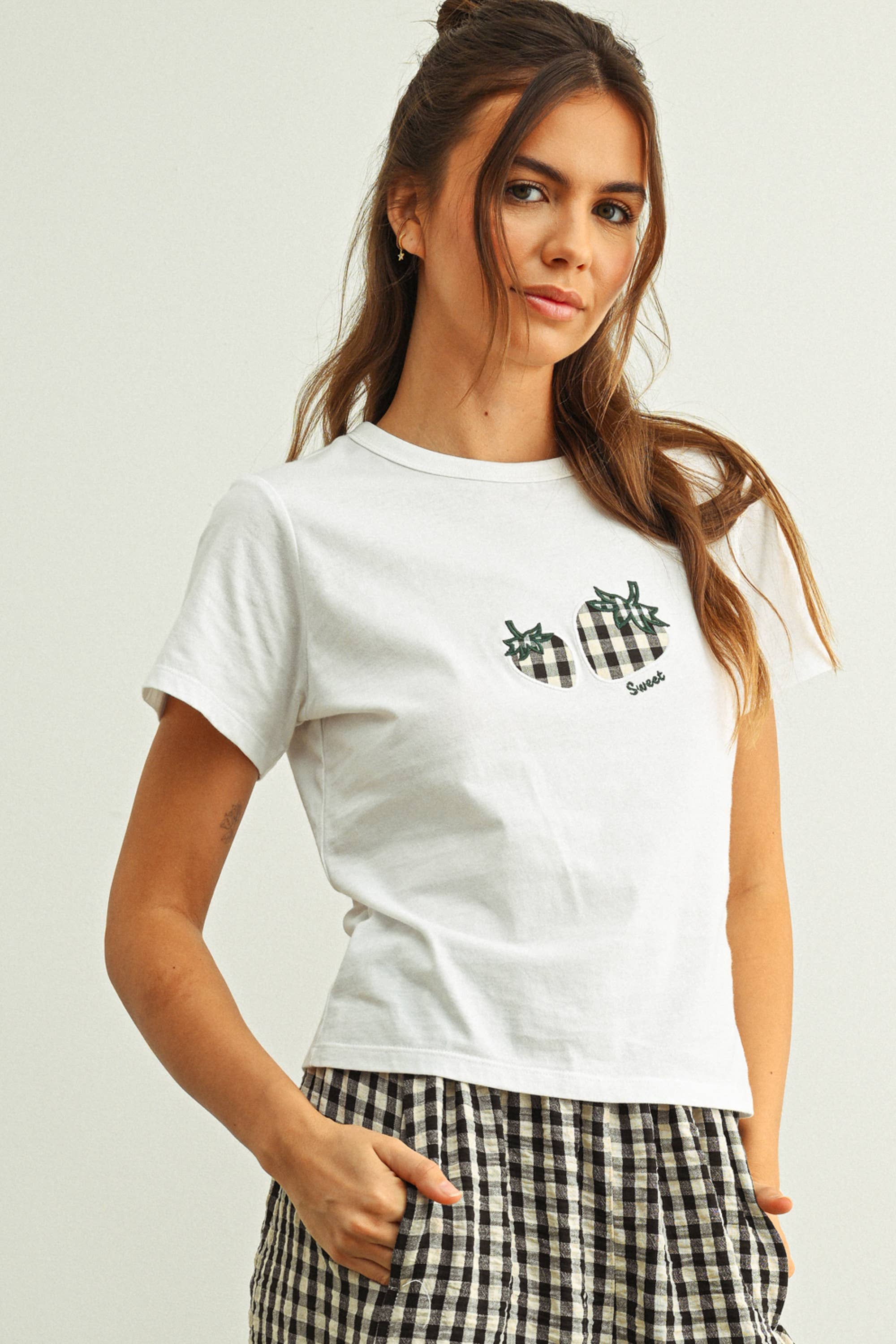 Patch Gingham Cotton Top in White & Black