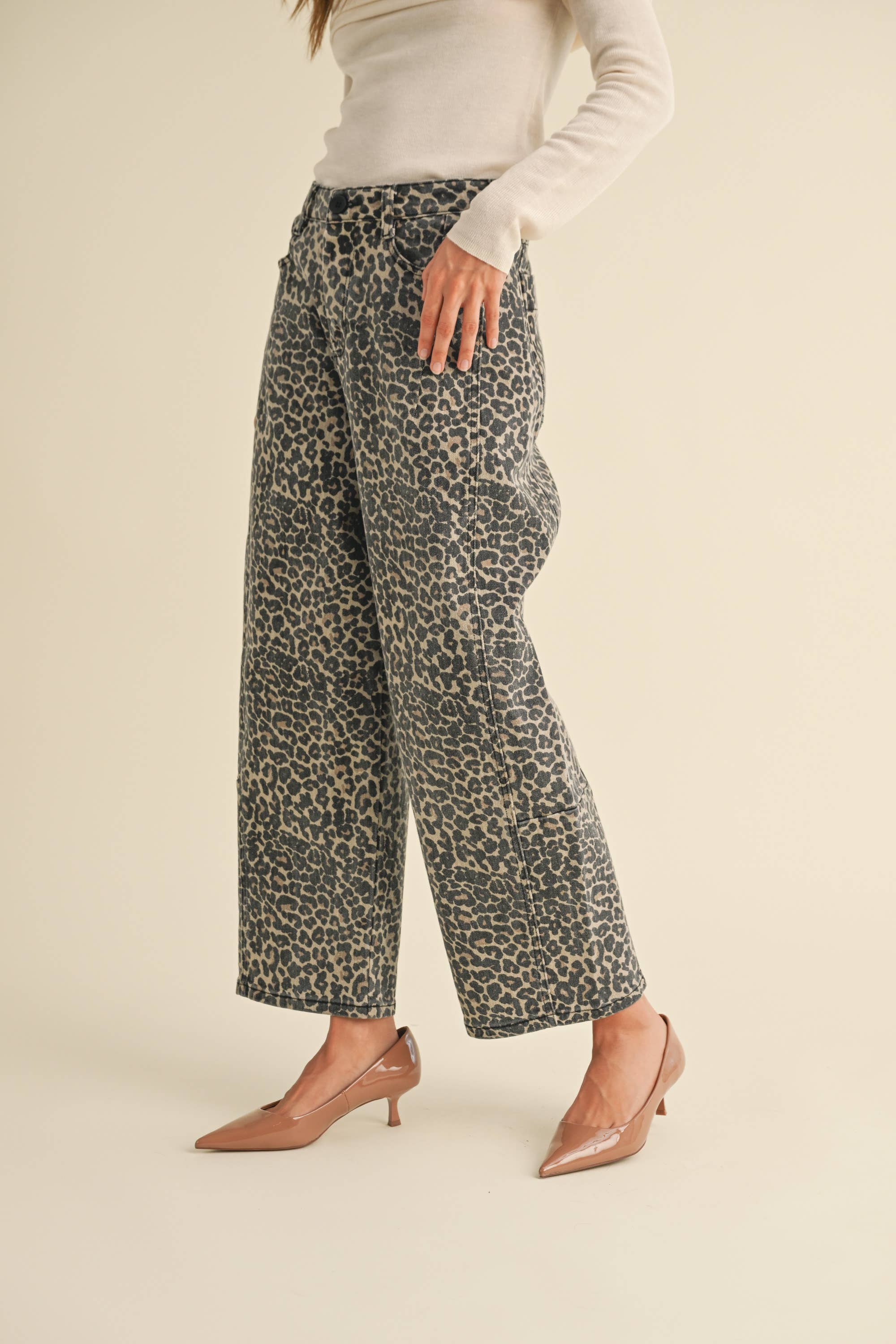 Wild Rhythm Leopard Barrel Pants