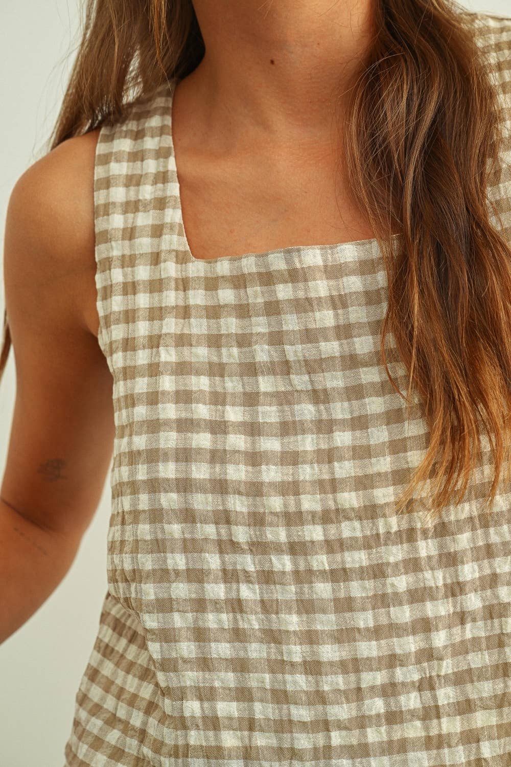 Cooper Gingham Top in Beige