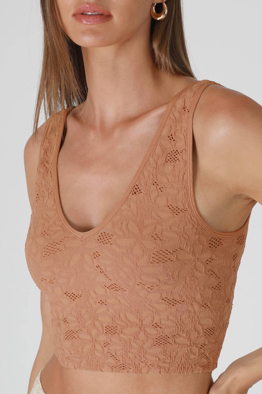 Lace V Neck Tank Top in Mocha Mousse