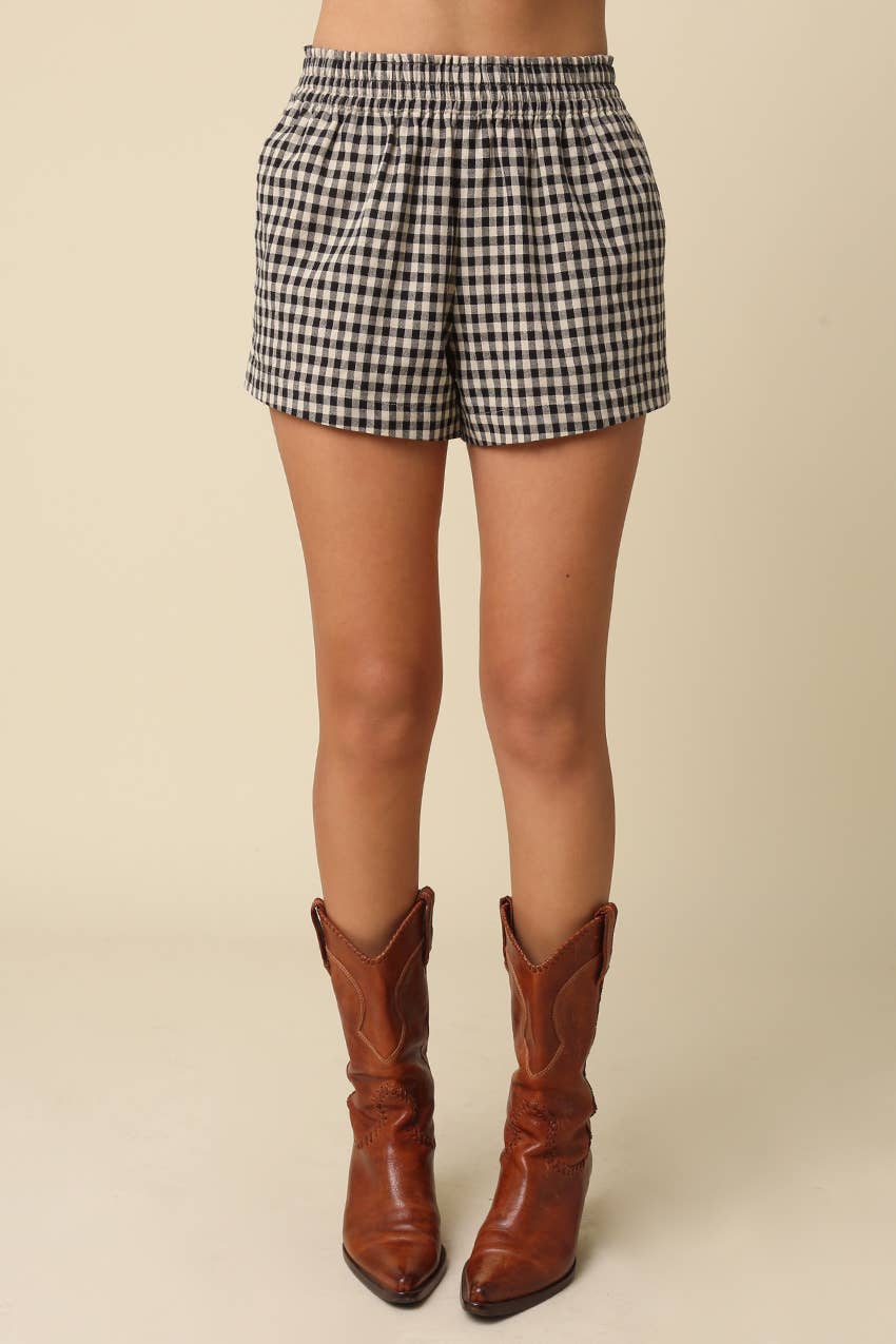 Sophie Gingham Check Shorts in Black & Taupe