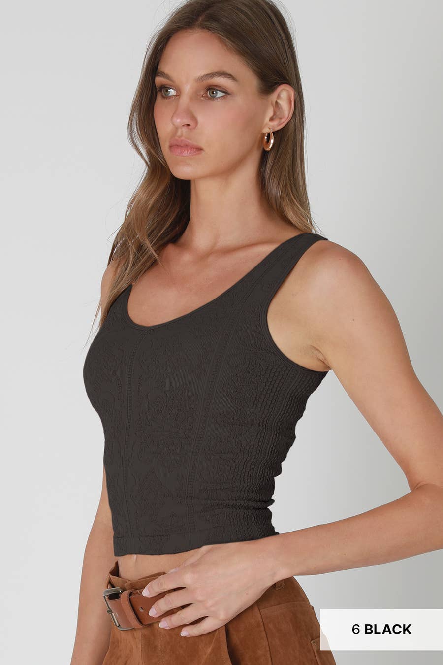 Reversible Lace Textured Top in Black