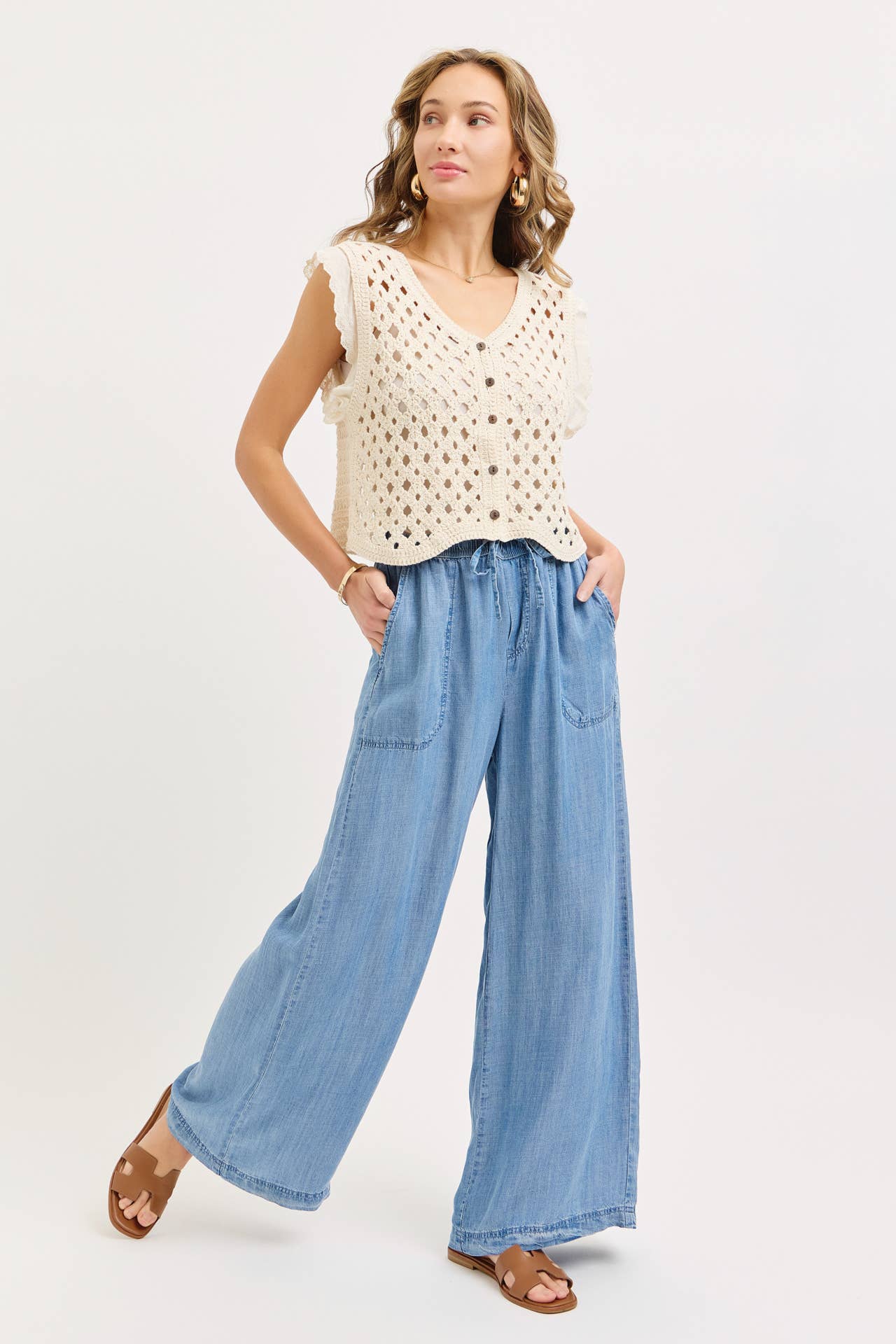 Spenser Light Denim Tie Waist Pants