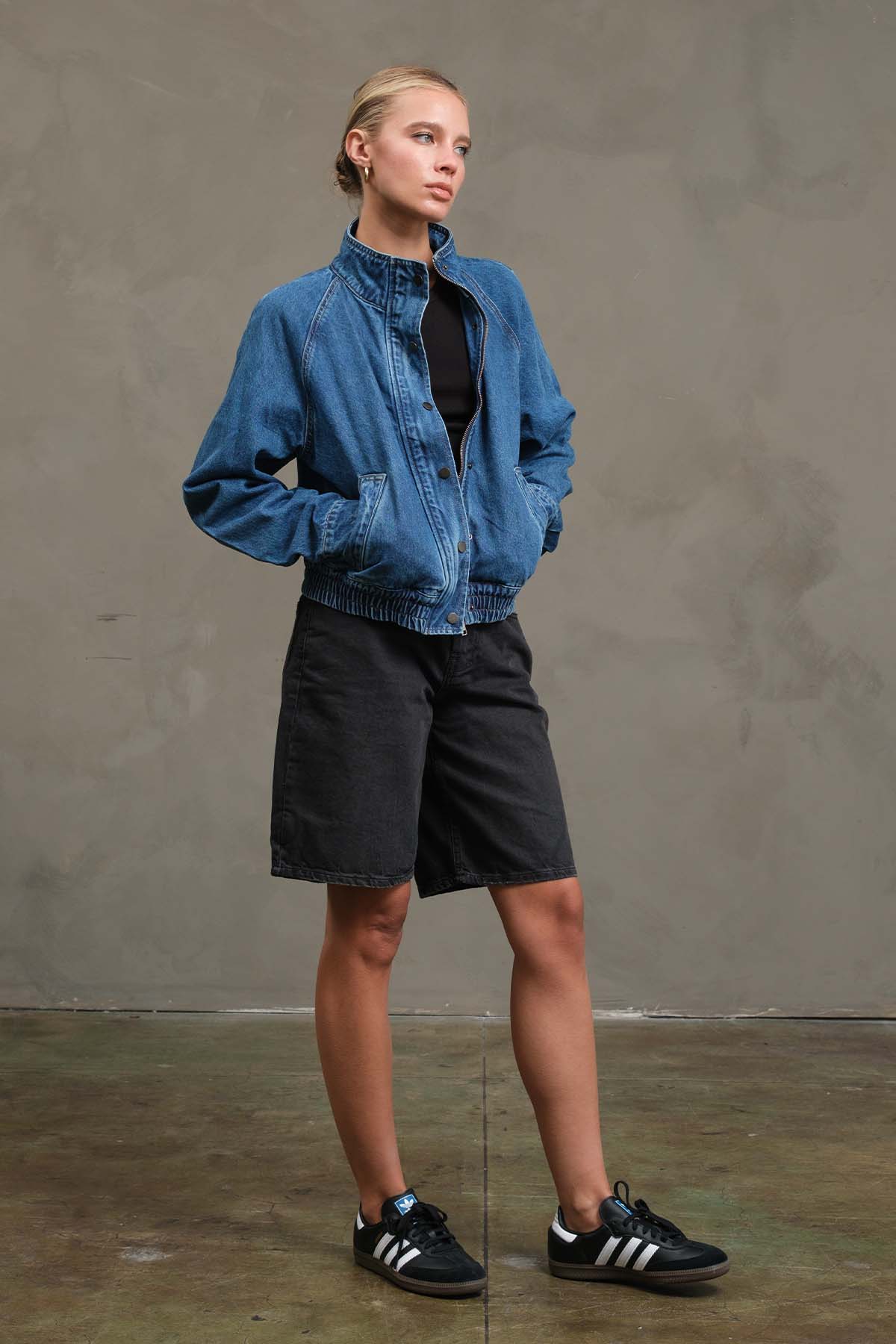 Sloane Washed Denim Bomber Jacket