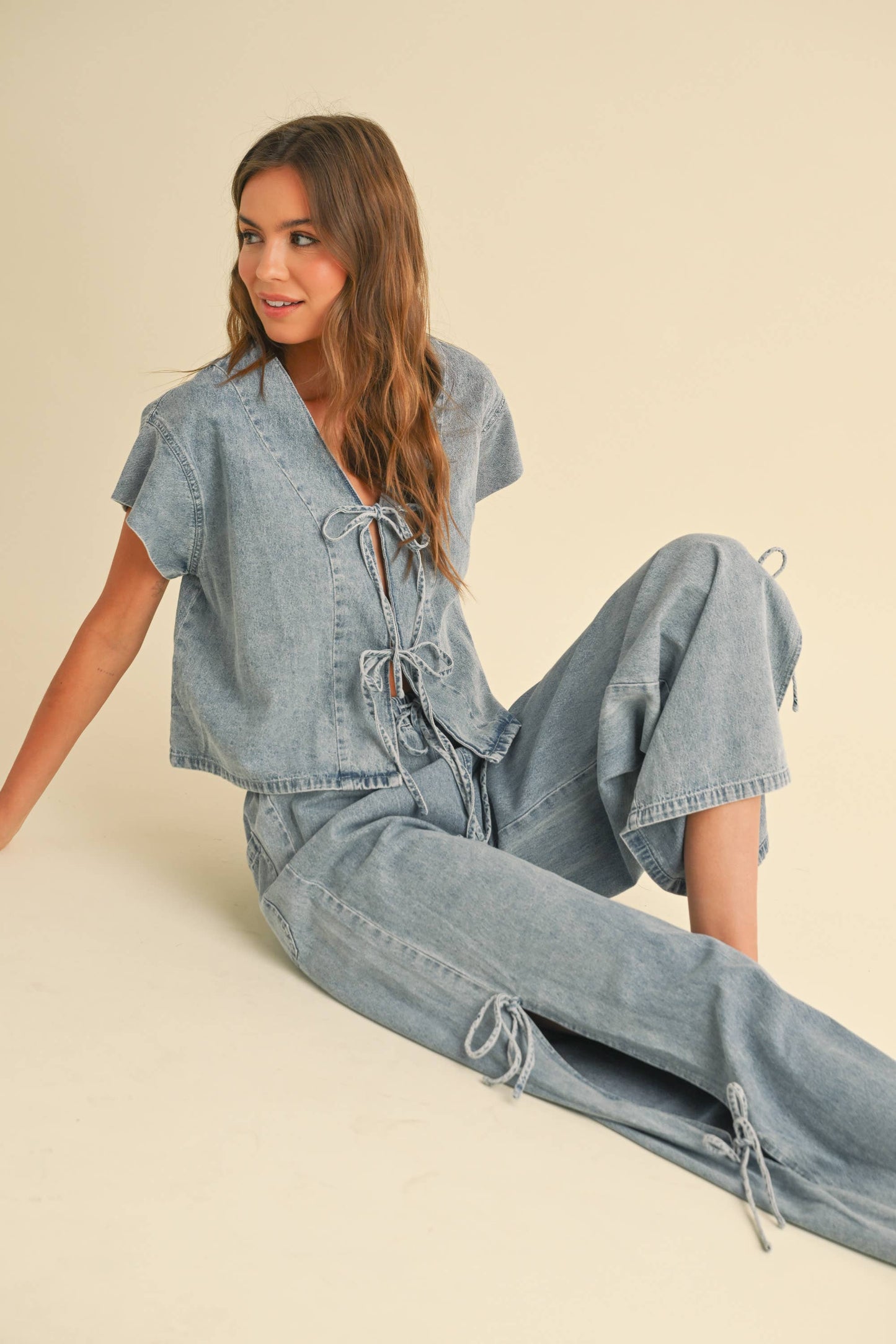 PRE-ORDER Quinn Denim Tie Front Top