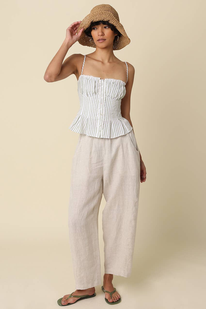 Taryn Pinstripe Peplum Top in Sage Stripe
